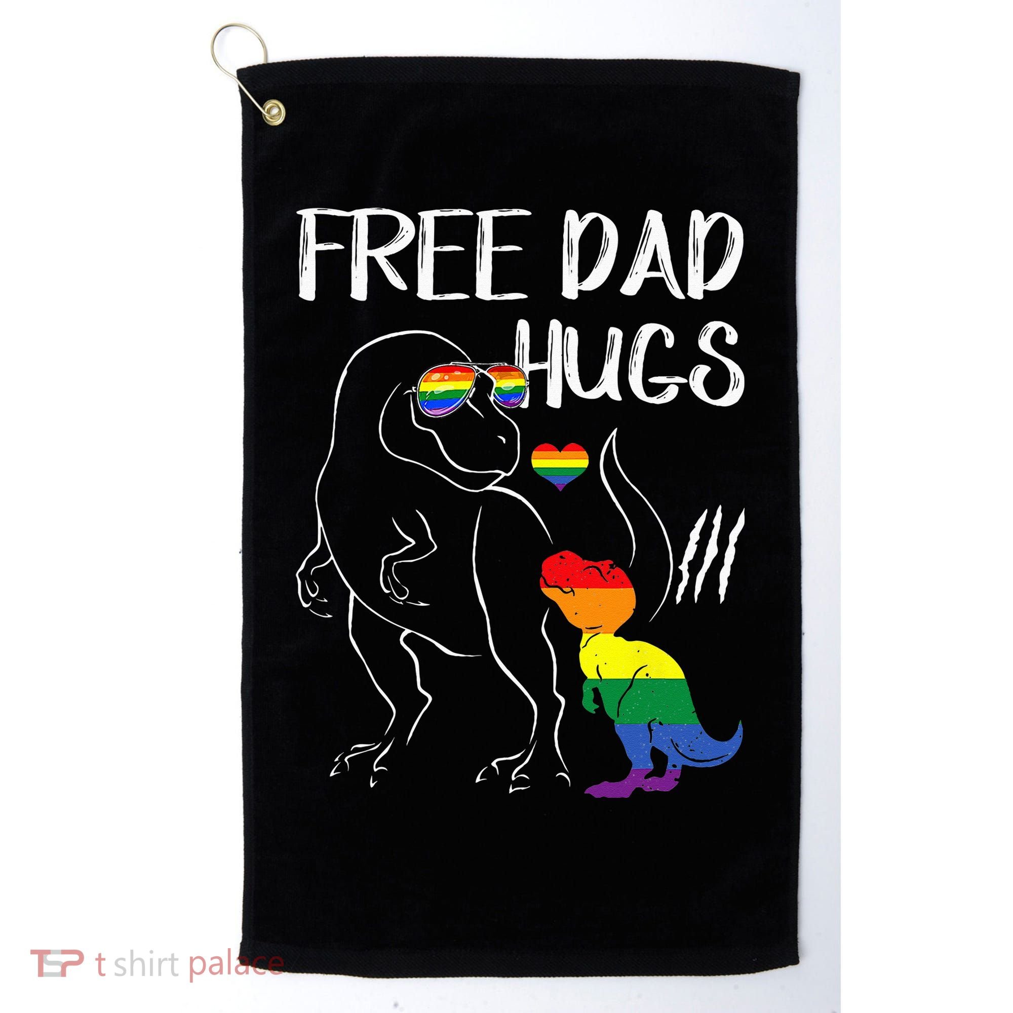 Free Dad Hugs LGBT Pride Dad Dinosaur Rex Proud Ally Golf Towel