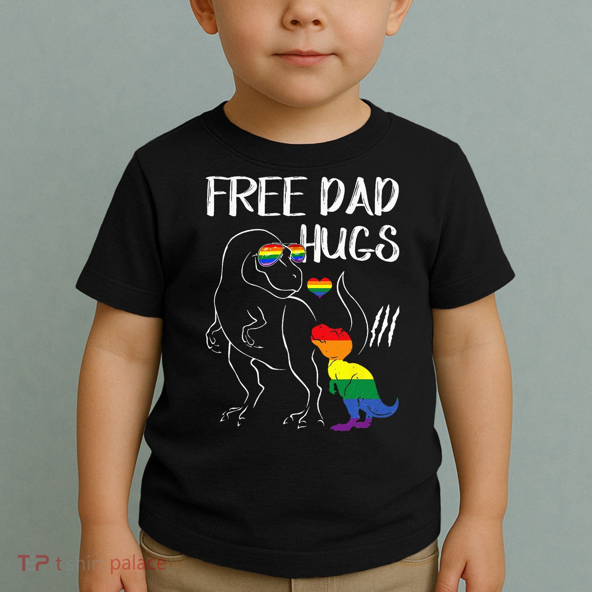 Free Dad Hugs LGBT Pride Dad Dinosaur Rex Proud Ally Toddler T-Shirt