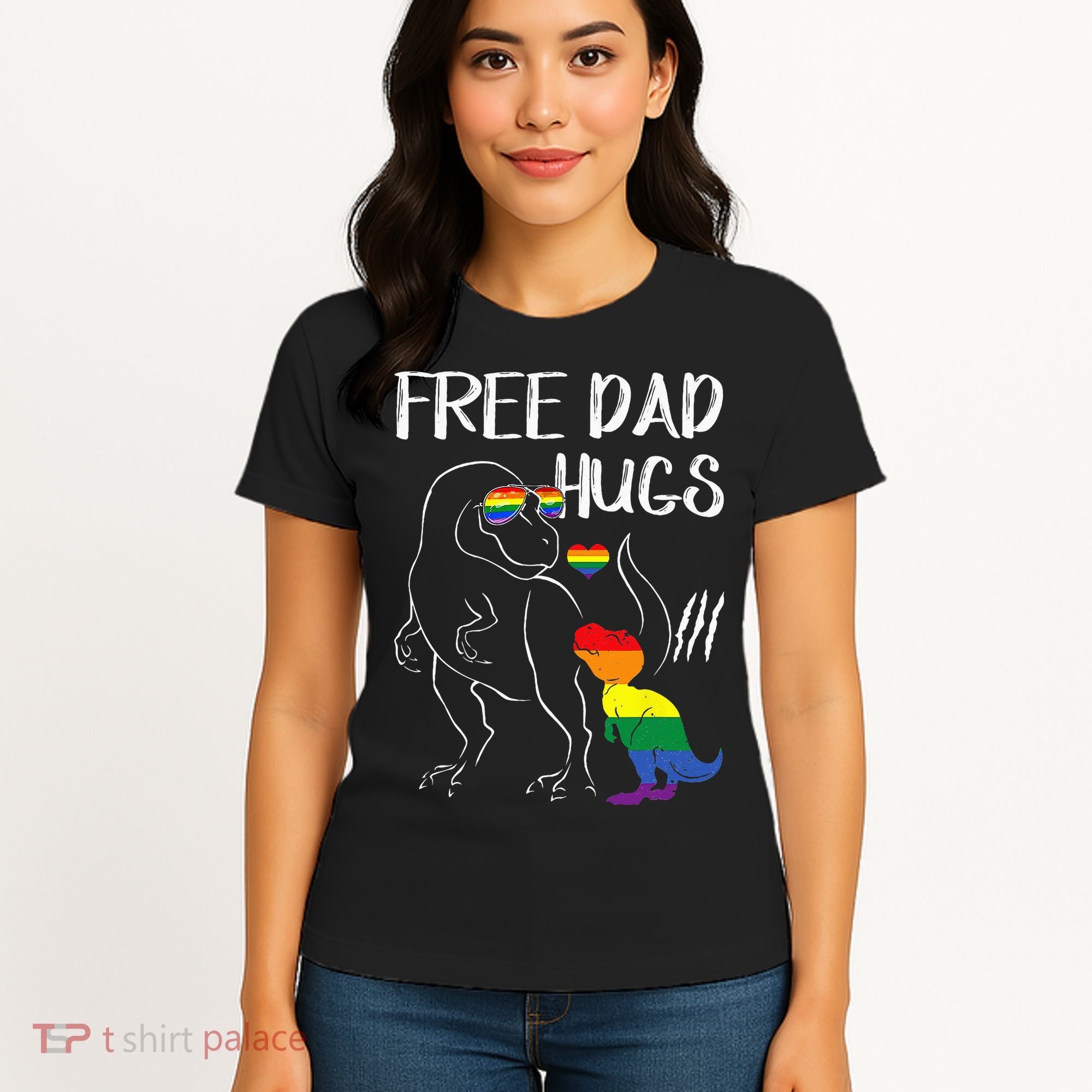 Free Dad Hugs LGBT Pride Dad Dinosaur Rex Proud Ally Women's T-Shirt