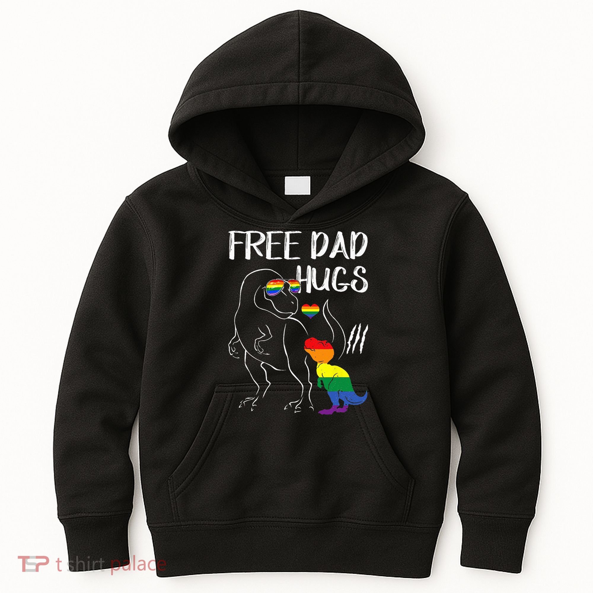 Free Dad Hugs LGBT Pride Dad Dinosaur Rex Proud Ally Kids Hoodie