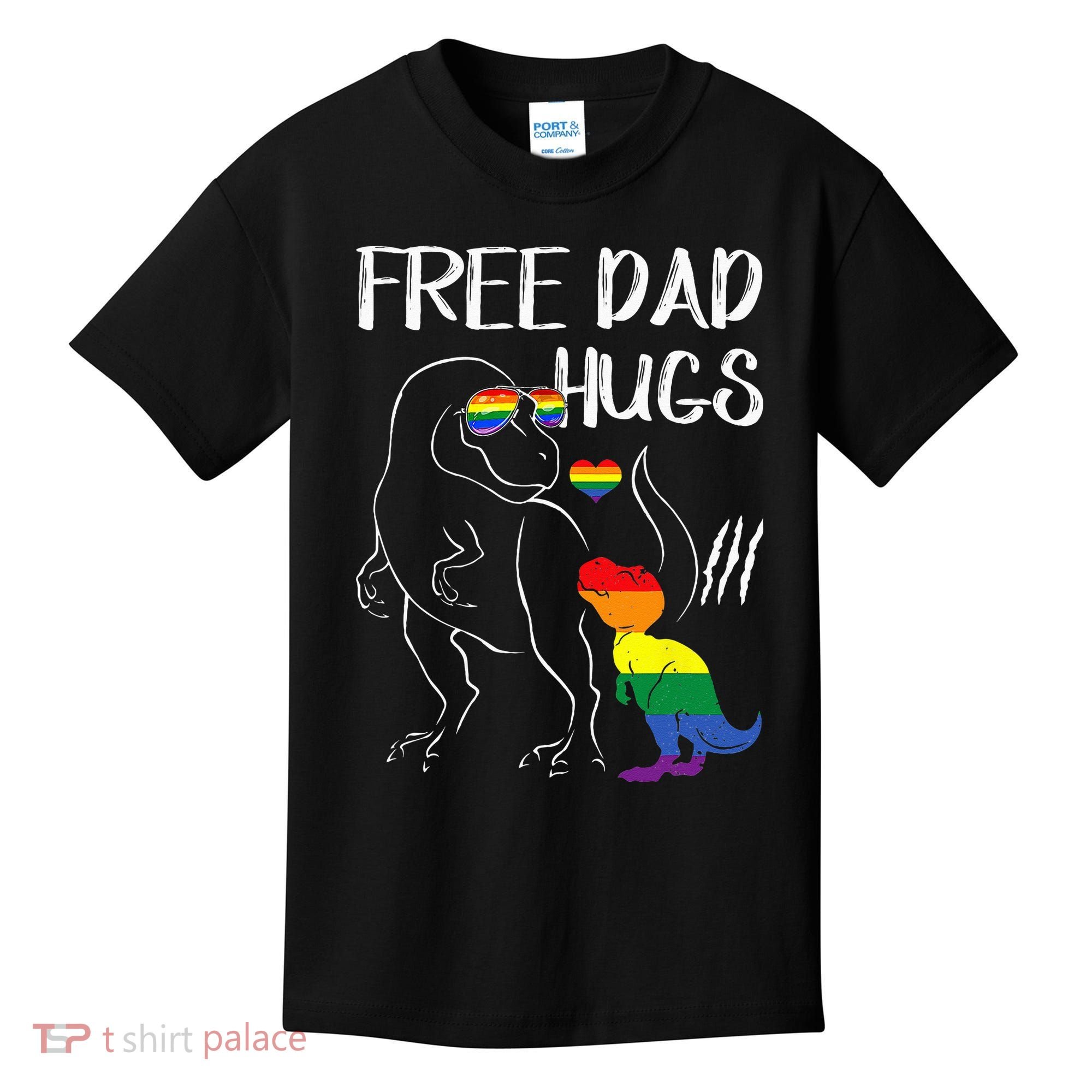 Free Dad Hugs LGBT Pride Dad Dinosaur Rex Proud Ally Kids T-Shirt