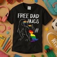 Free Dad Hugs LGBT Pride Dad Dinosaur Rex Proud Ally Kids T-Shirt thumb 3