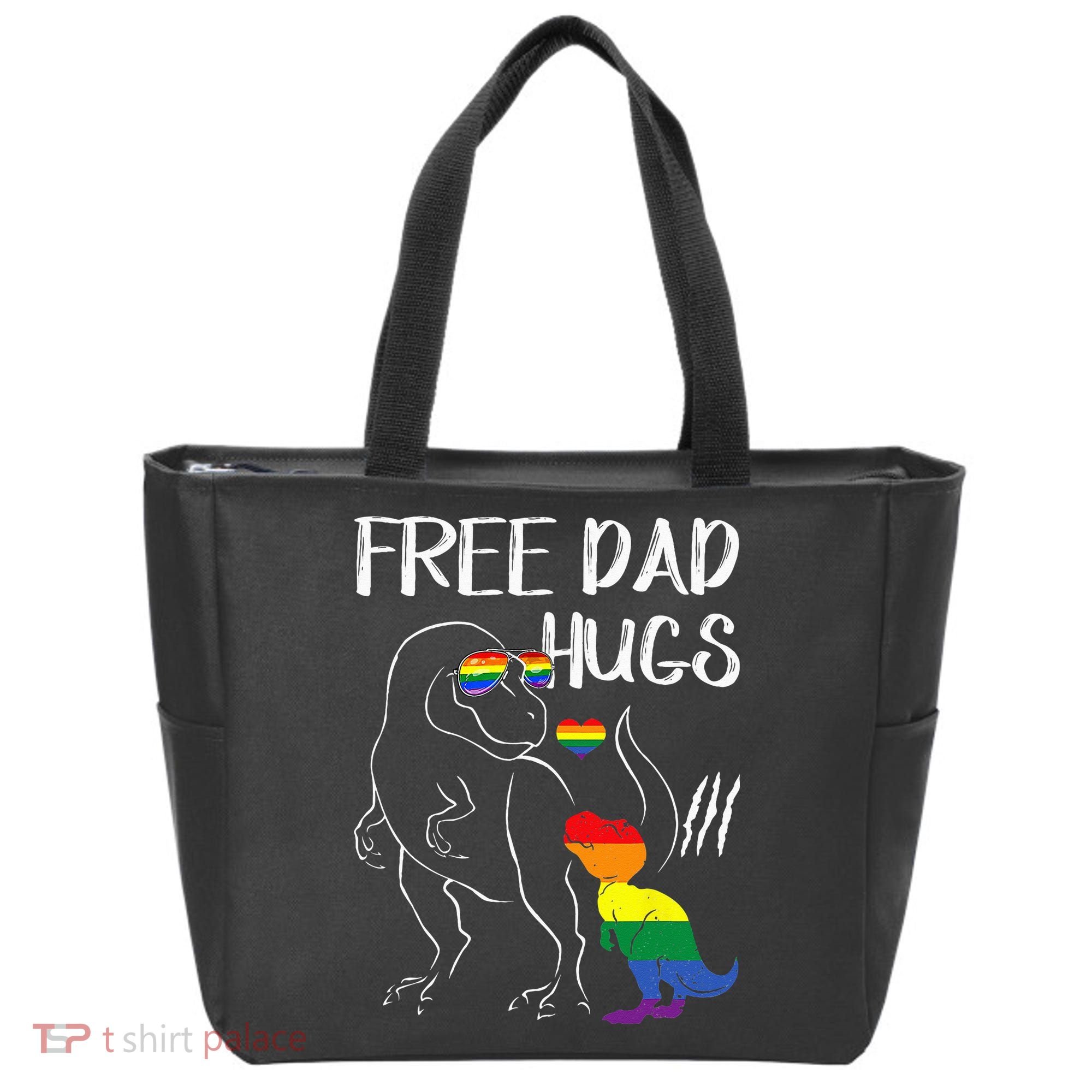 Free Dad Hugs LGBT Pride Dad Dinosaur Rex Proud Ally Tote Bag