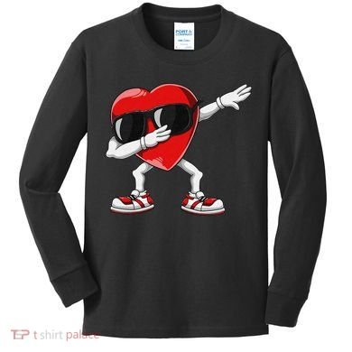 Funny Dabbing Heart gift for Valentines Day Kids Long Sleeve Shirt