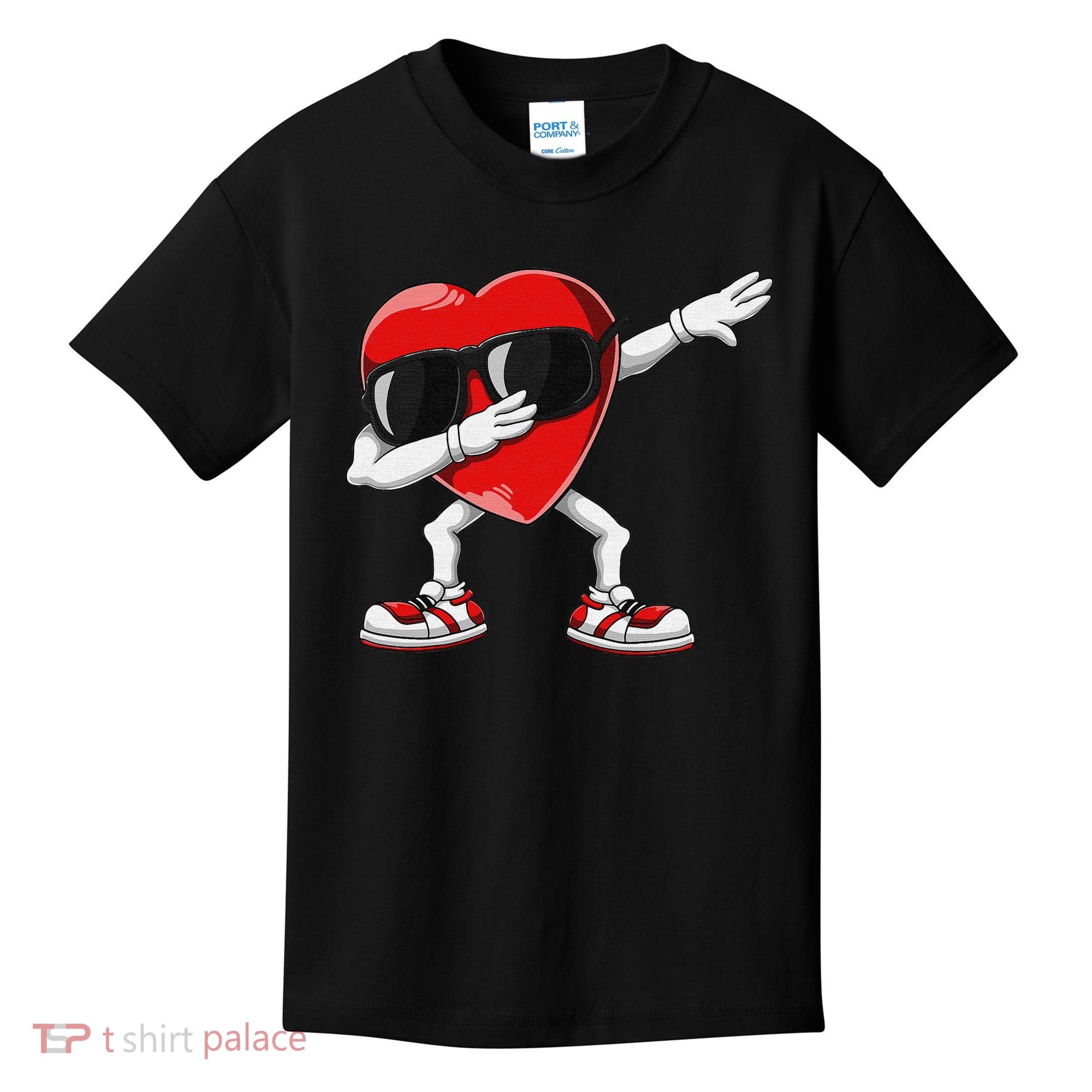 Funny Dabbing Heart gift for Valentines Day Kids T-Shirt