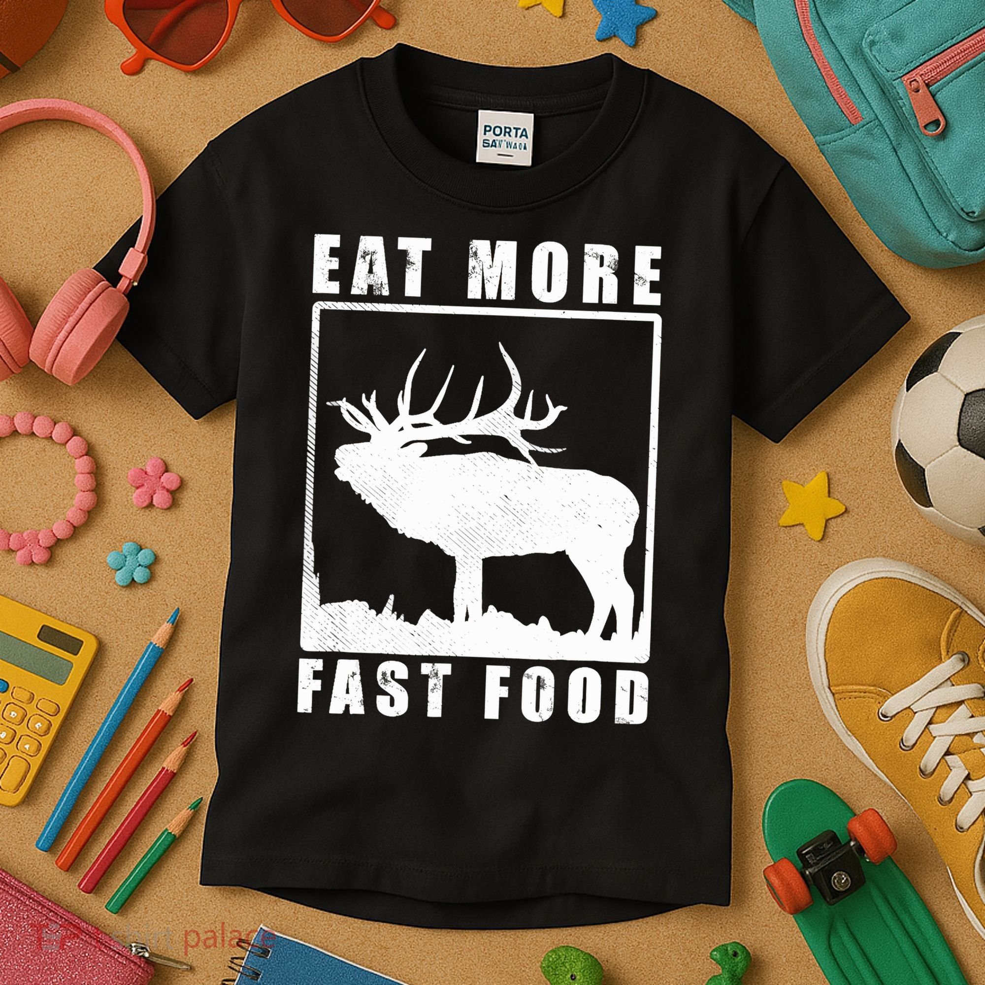 Funny Deer Hunting Season Eat More Fast Food Hunter Kids T-Shirt