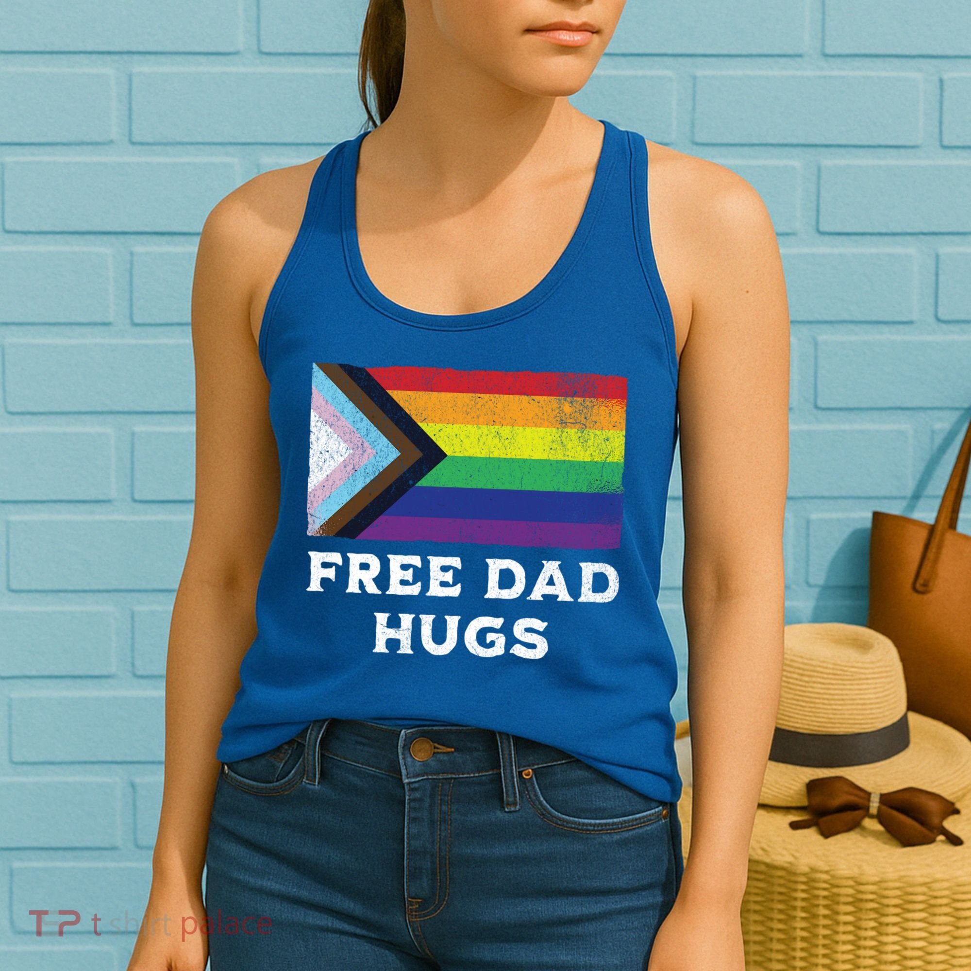 Free Dad Hugs Lgbt Rainbow Pride Fathers Day Pride Month Gift Women's Tank Top