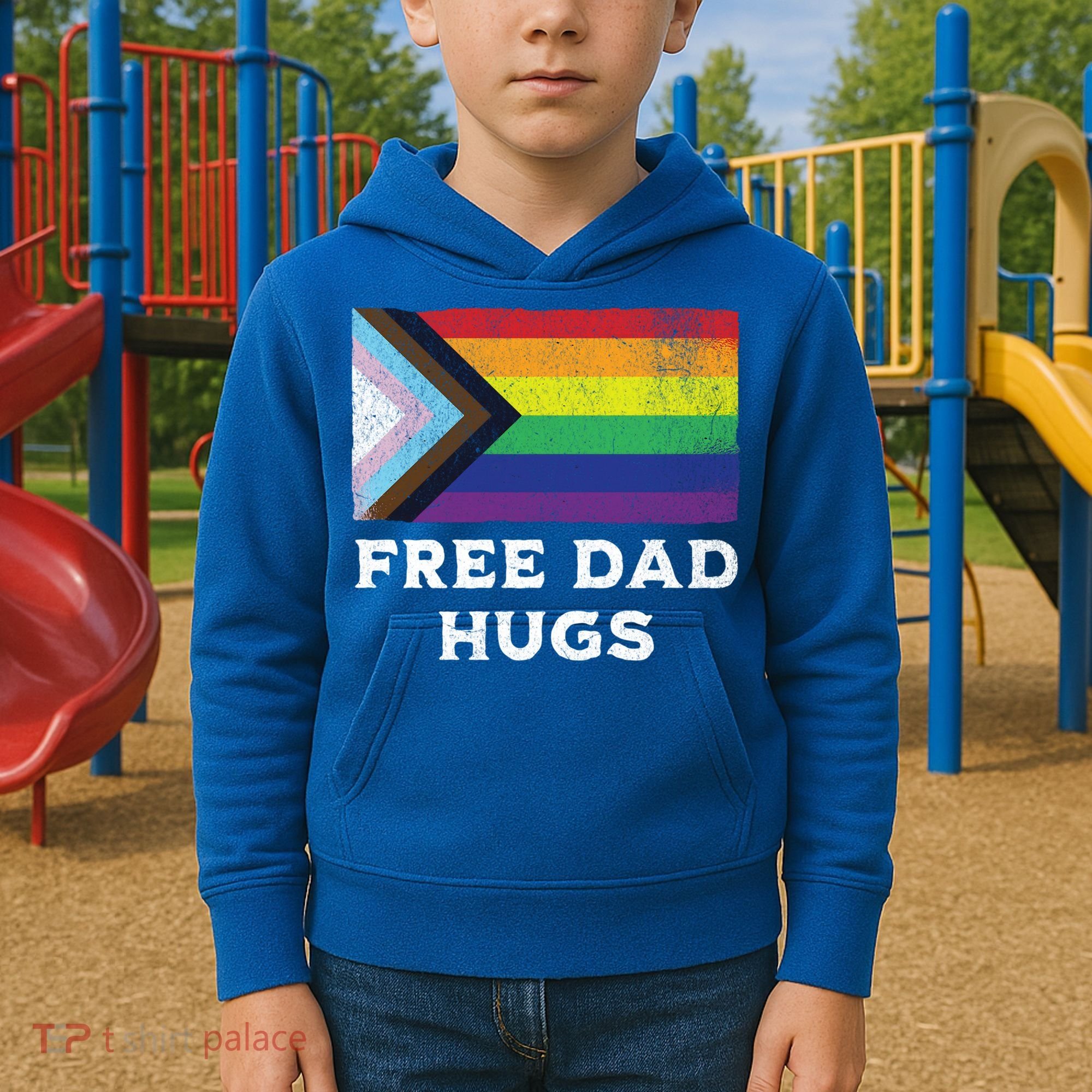 Free Dad Hugs Lgbt Rainbow Pride Fathers Day Pride Month Gift Kids Hoodie