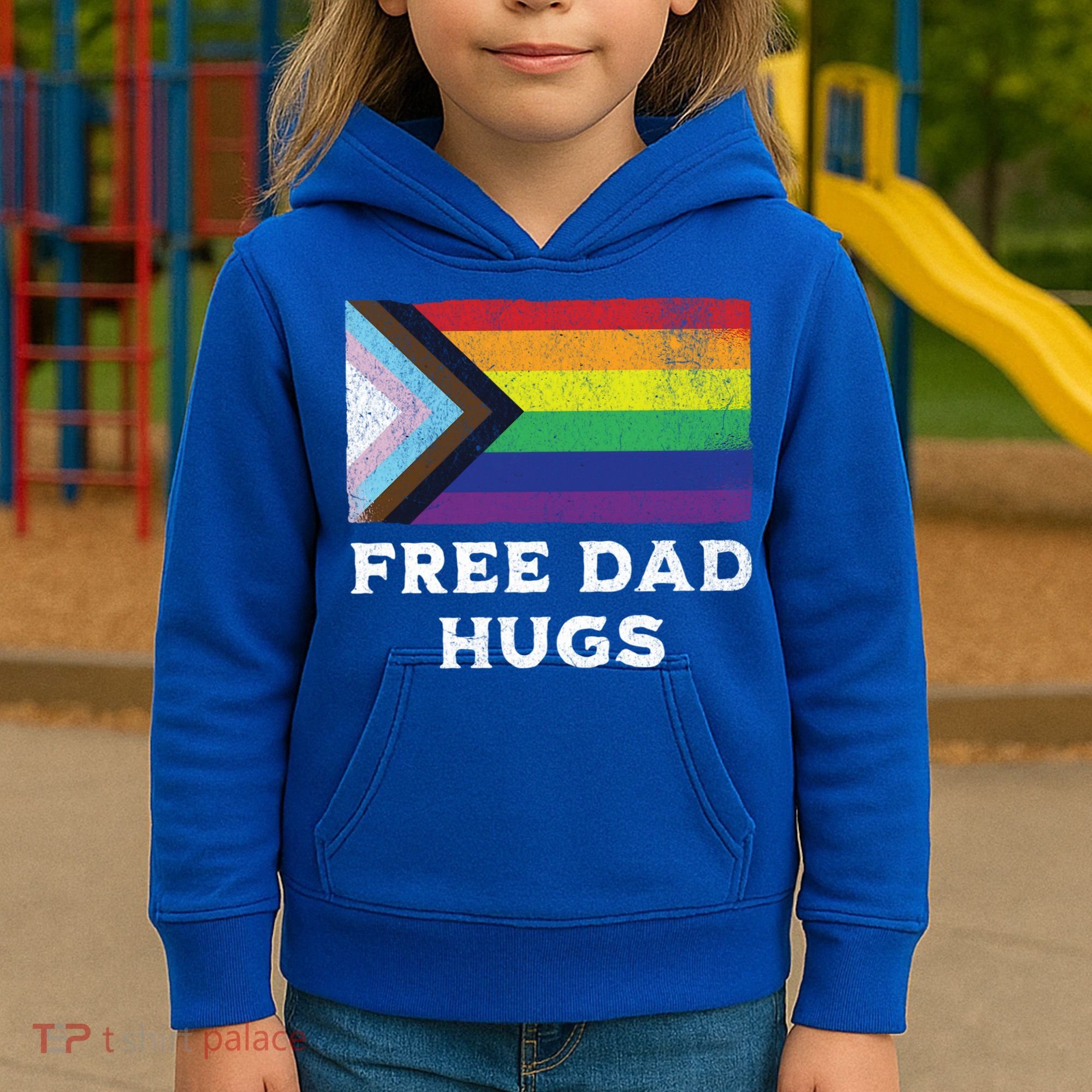 Free Dad Hugs Lgbt Rainbow Pride Fathers Day Pride Month Gift Kids Hoodie