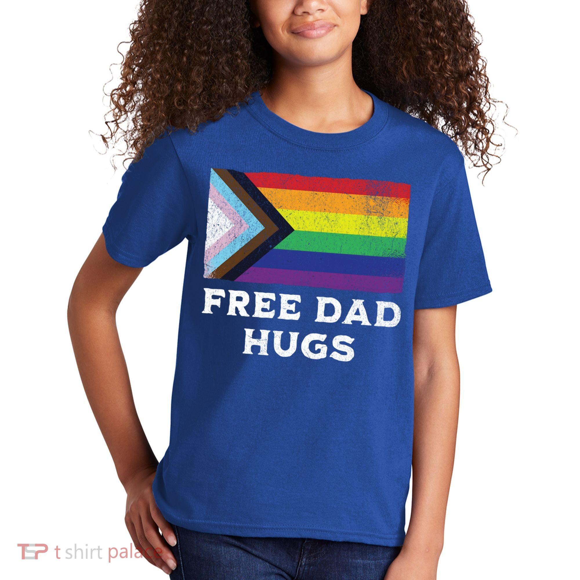 Free Dad Hugs Lgbt Rainbow Pride Fathers Day Pride Month Gift Kids T-Shirt