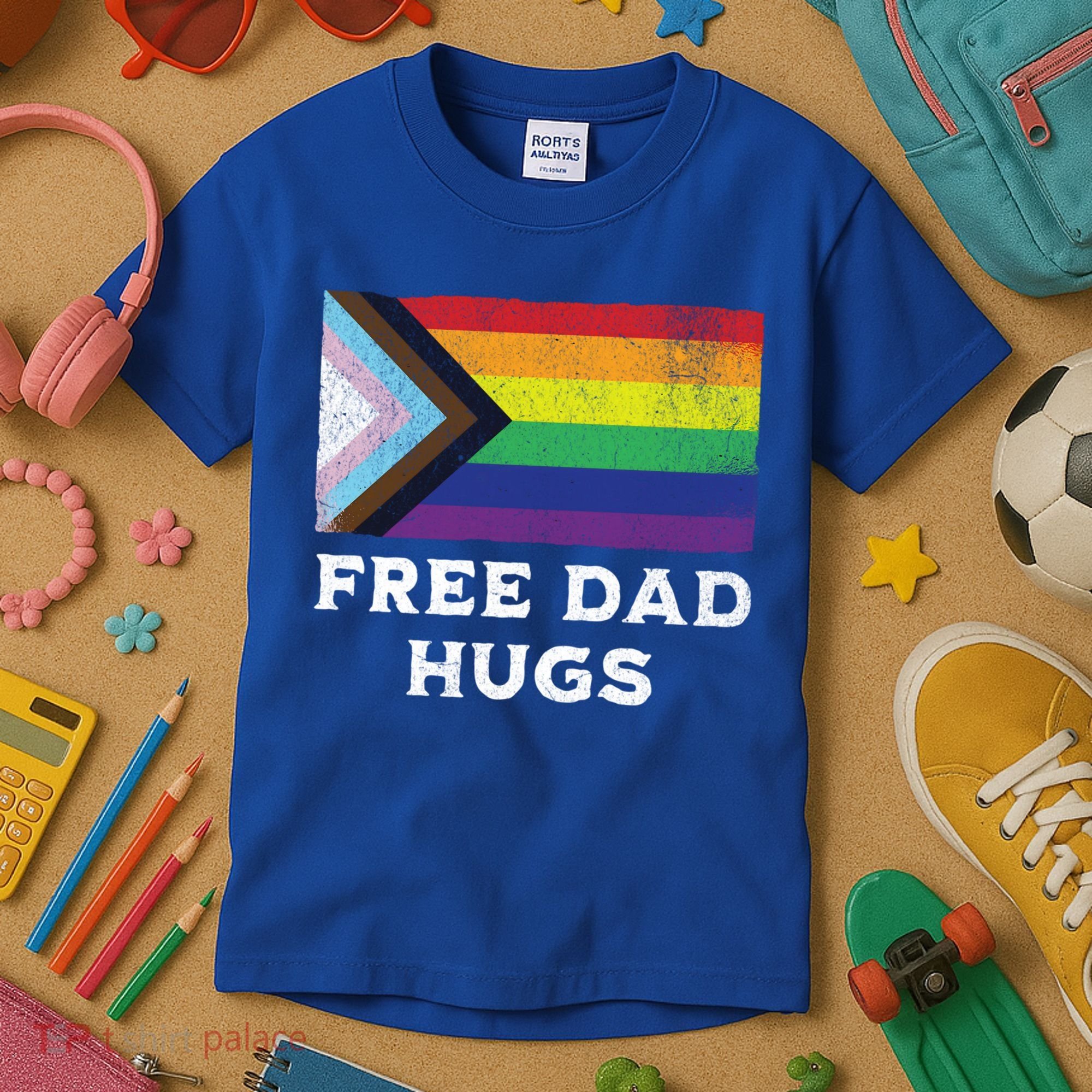 Free Dad Hugs Lgbt Rainbow Pride Fathers Day Pride Month Gift Kids T-Shirt