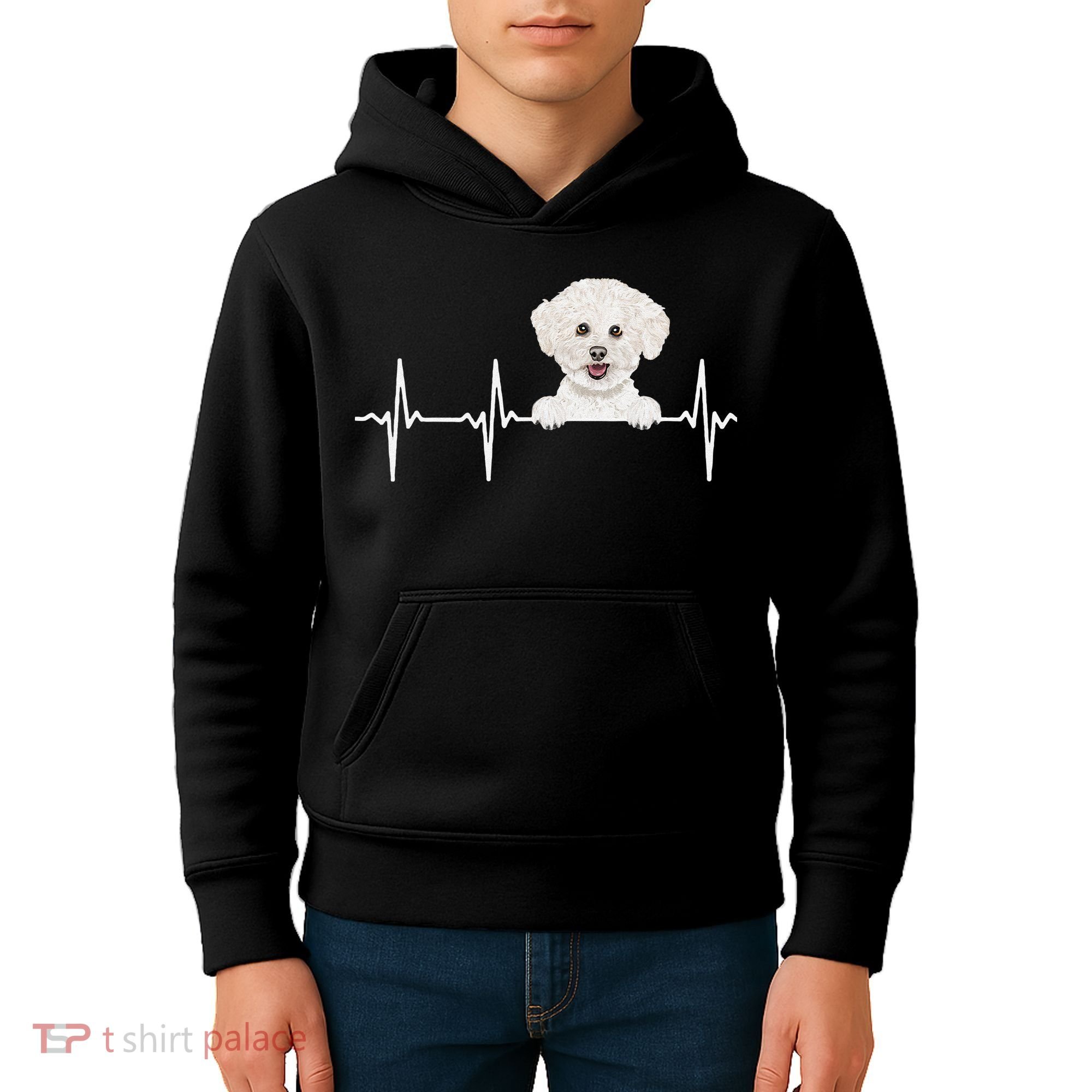 Funny Dog Heartbeat For Bichons Frise Lovers Kids Hoodie