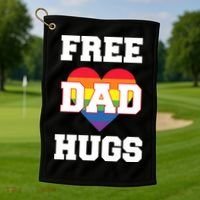 Free Dad Hugs With Rainbow Lgbtq+ Pride Heart Gift Golf Towel thumb 1