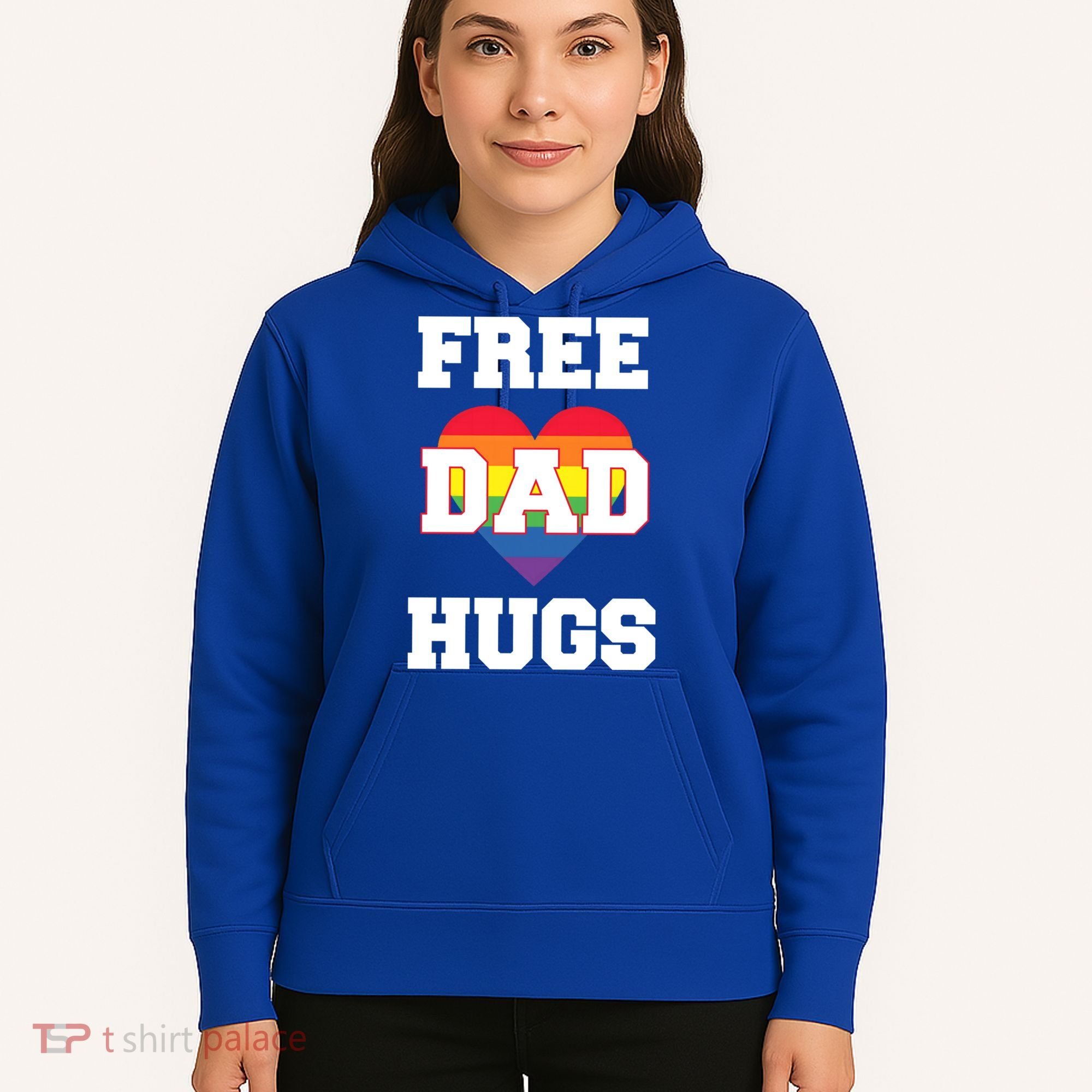 Free Dad Hugs With Rainbow Lgbtq+ Pride Heart Gift Hoodie