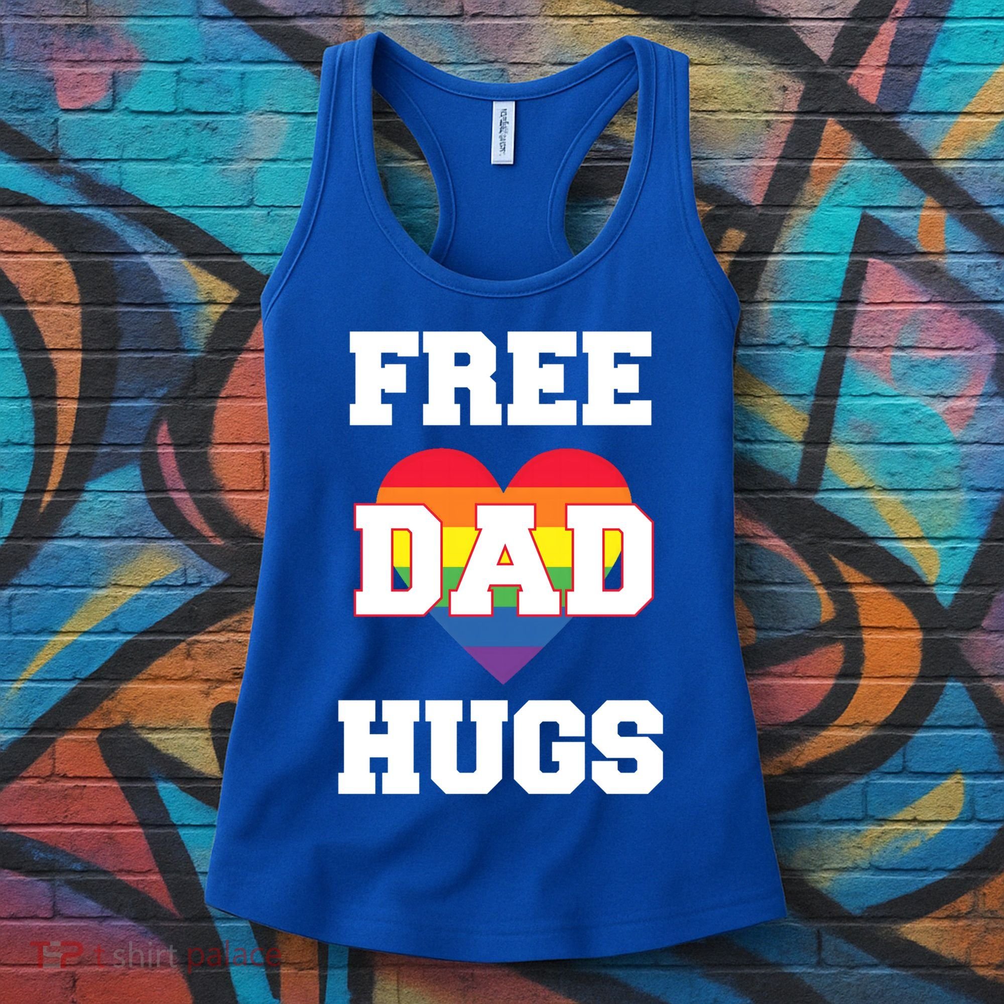 Free Dad Hugs With Rainbow Lgbtq+ Pride Heart Gift Women's Tank Top