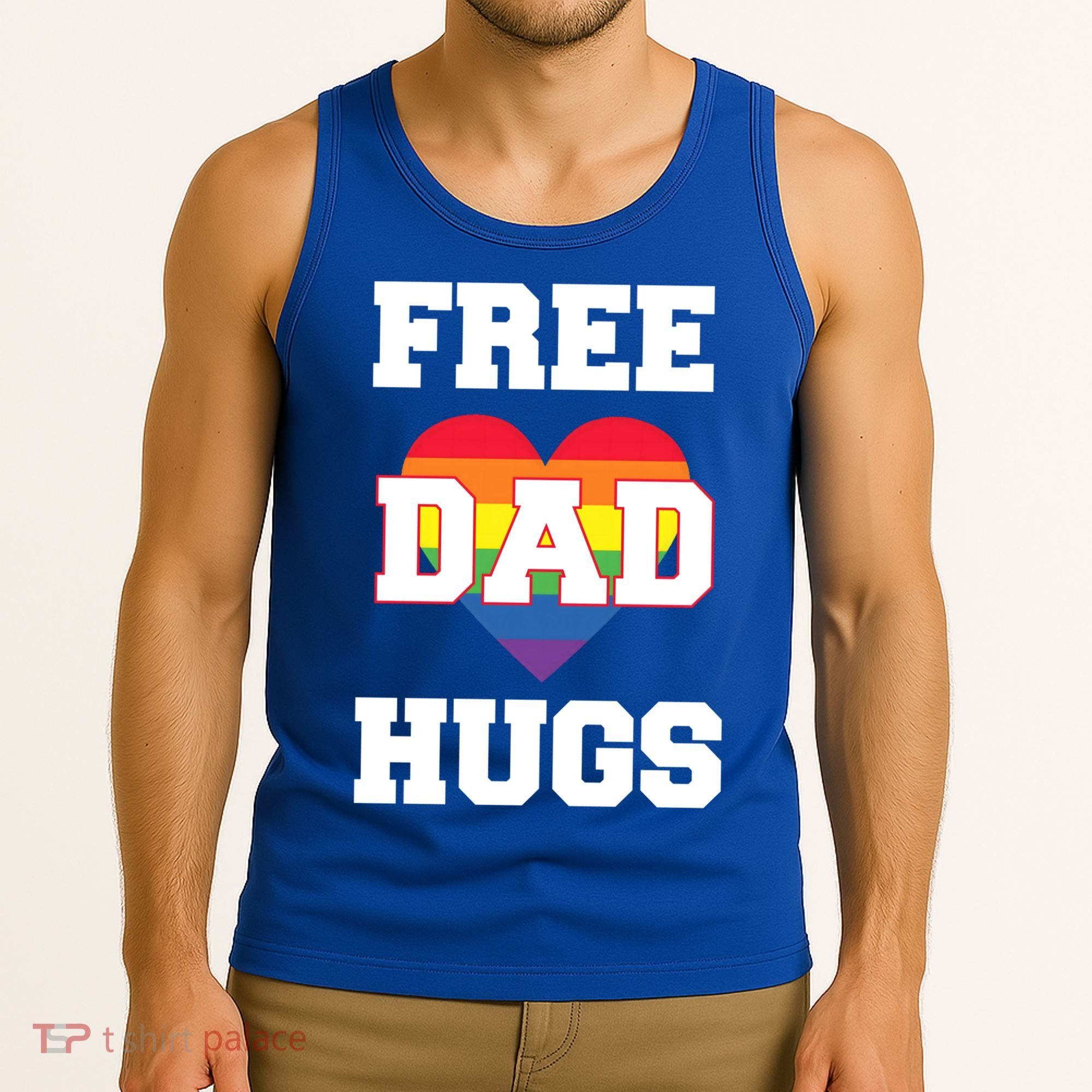 Free Dad Hugs With Rainbow Lgbtq+ Pride Heart Gift Tank Top
