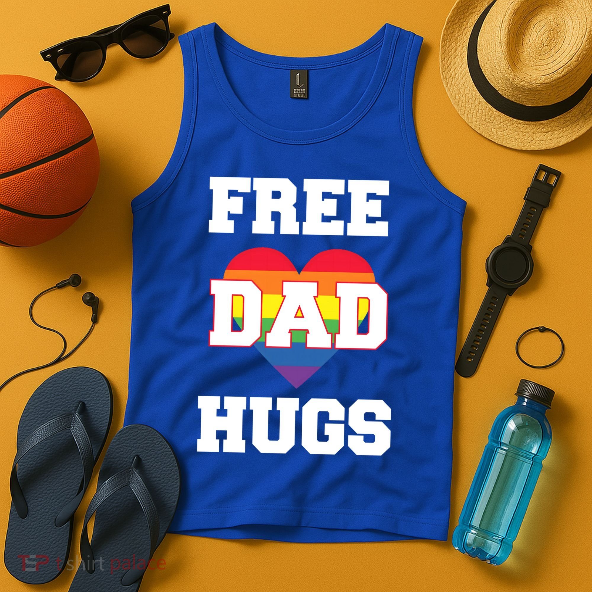 Free Dad Hugs With Rainbow Lgbtq+ Pride Heart Gift Tank Top