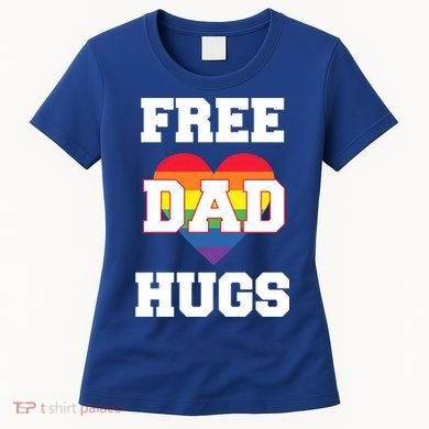 Free Dad Hugs With Rainbow Lgbtq+ Pride Heart Gift Women's T-Shirt