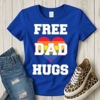 Free Dad Hugs With Rainbow Lgbtq+ Pride Heart Gift Women's T-Shirt thumb 3