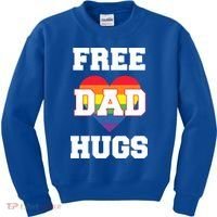 Free Dad Hugs With Rainbow Lgbtq+ Pride Heart Gift Kids Sweatshirt thumb 0