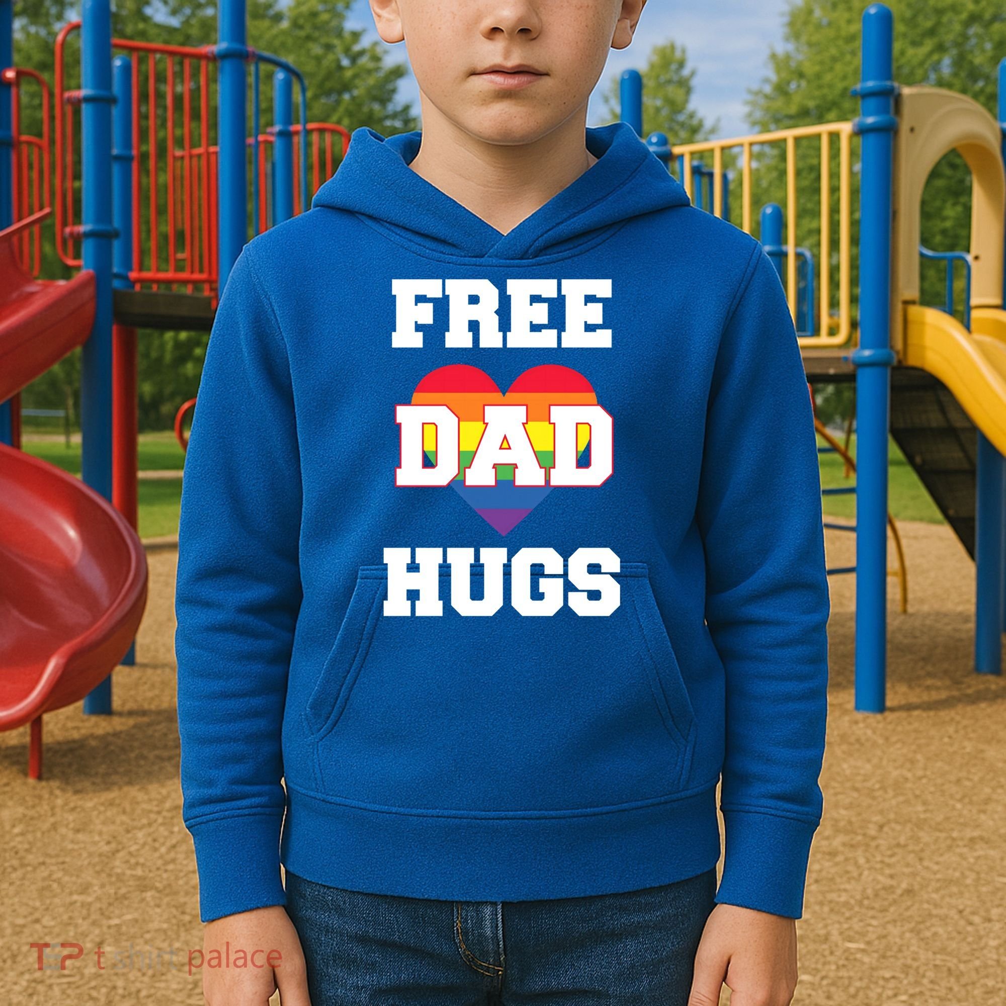 Free Dad Hugs With Rainbow Lgbtq+ Pride Heart Gift Kids Hoodie
