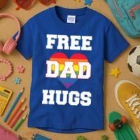Free Dad Hugs With Rainbow Lgbtq+ Pride Heart Gift Kids T-Shirt thumb 3