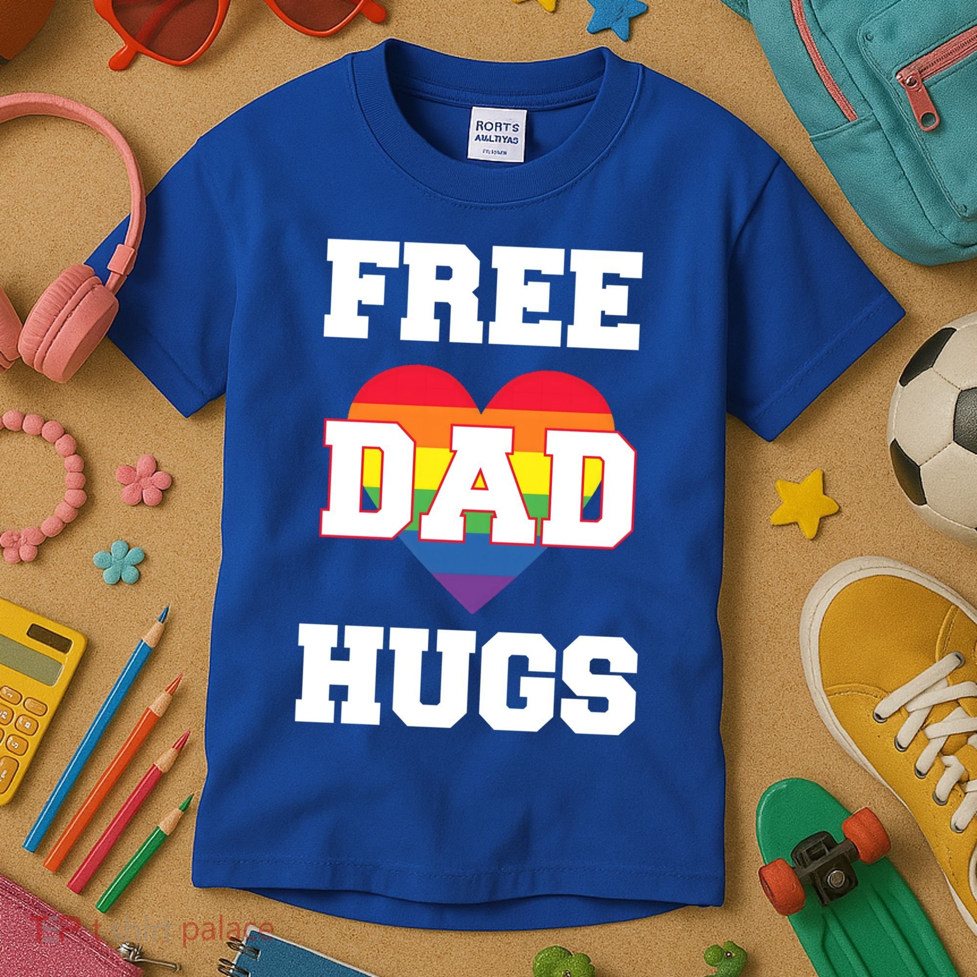 Free Dad Hugs With Rainbow Lgbtq+ Pride Heart Gift Kids T-Shirt
