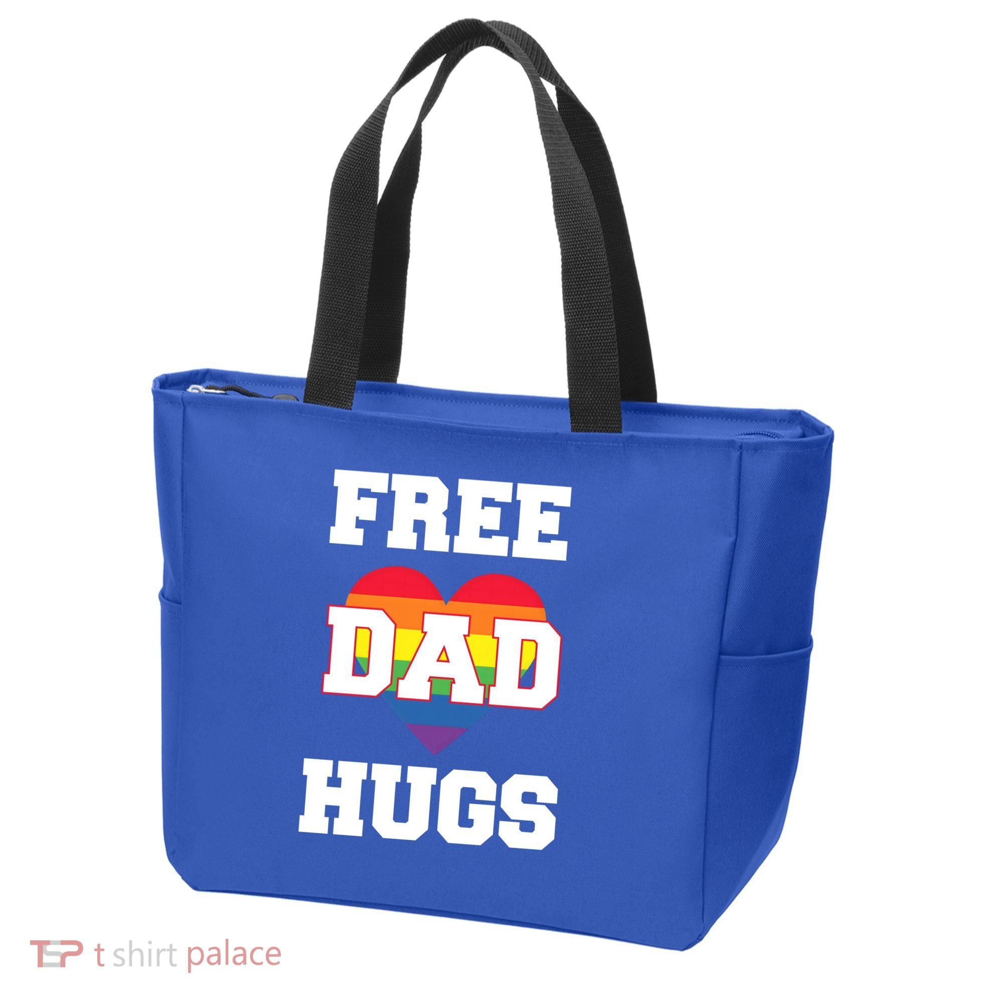 Free Dad Hugs With Rainbow Lgbtq+ Pride Heart Gift Tote Bag