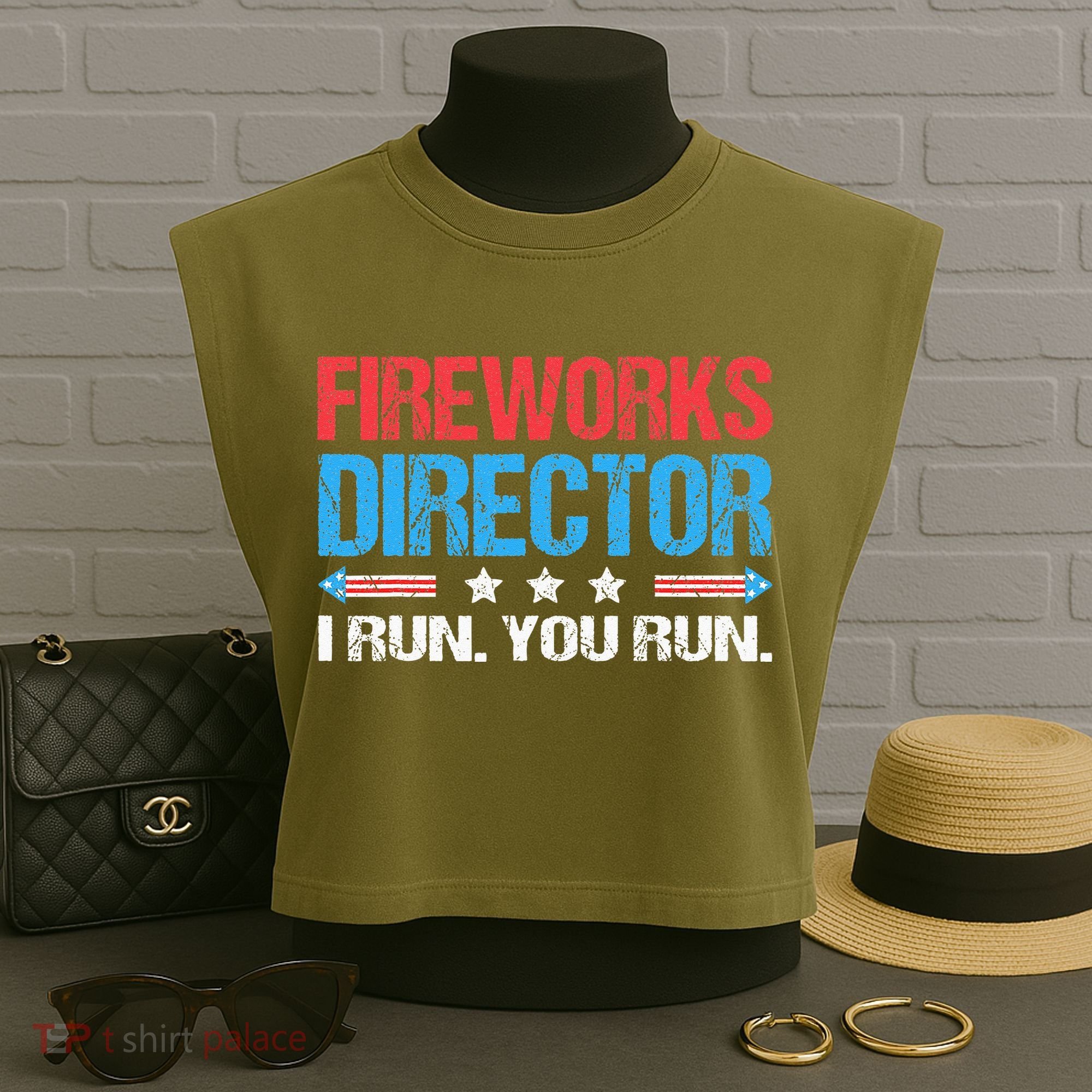 Fireworks Director I Run You Run Funny 4th Of July Garment-Dyed Women's Muscle Tee