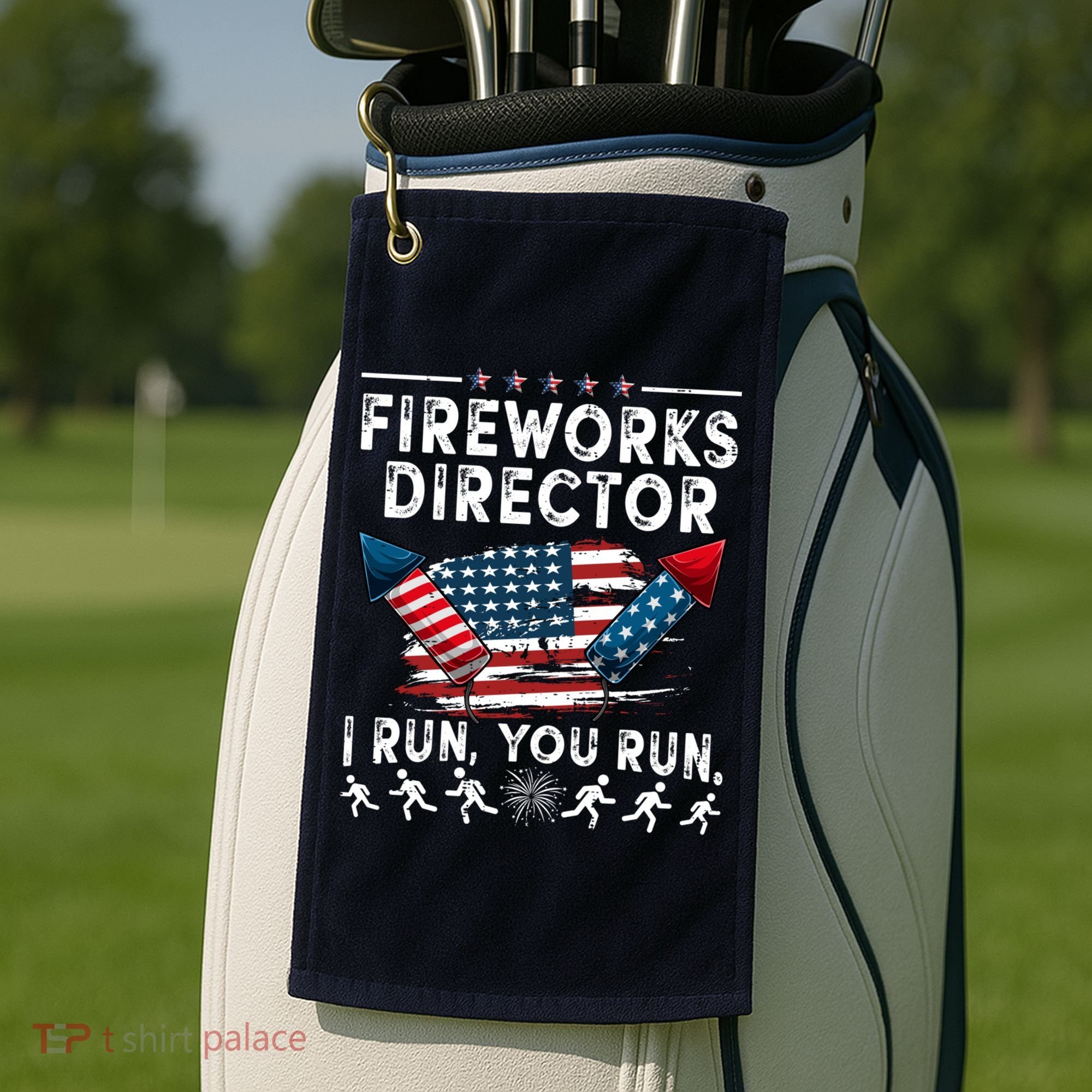 Fireworks Director I Run You Run Flag Funny 4th Of July Golf Towel