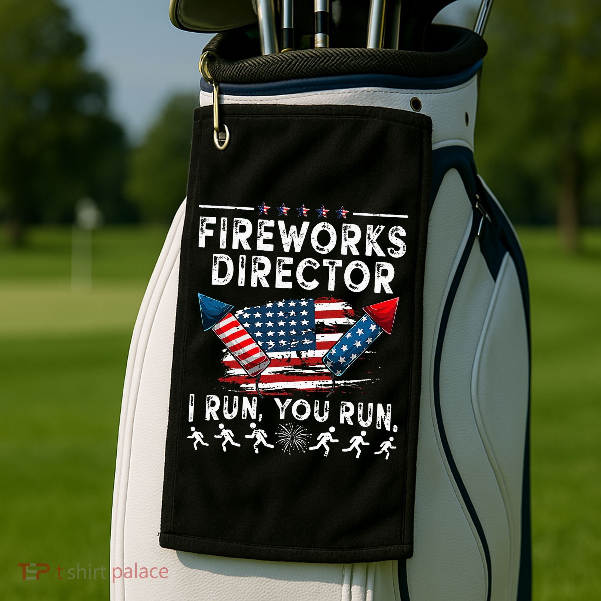 Fireworks Director I Run You Run Flag Funny 4th Of July Golf Towel