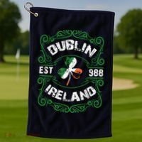 Funny Dublin Ireland Saint Patricks Day Green Shamrock Gifts Golf Towel thumb 1