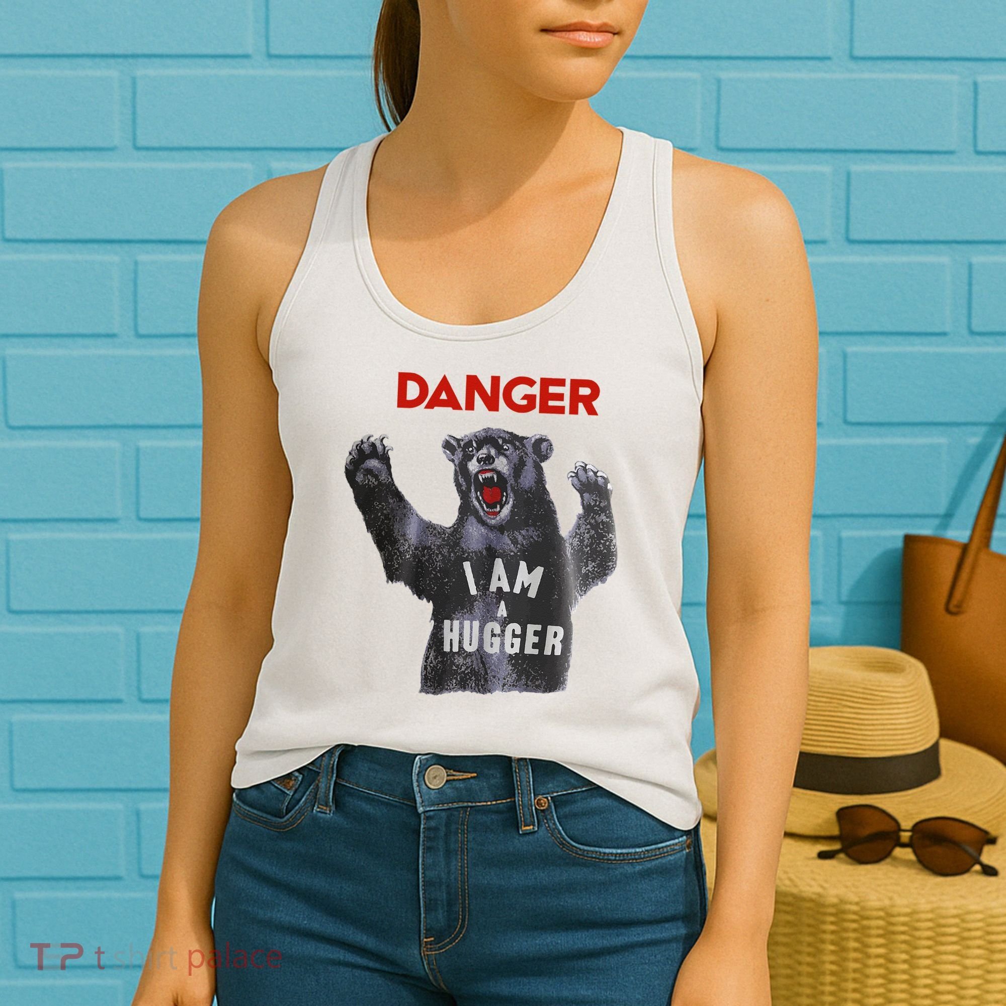 Funny Danger Im Hugger Bear Sun Nerd Geek Graphic Women's Tank Top