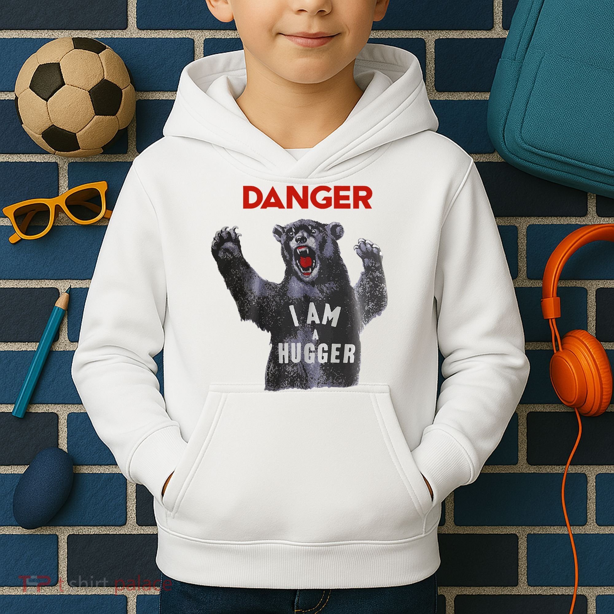 Funny Danger Im Hugger Bear Sun Nerd Geek Graphic Kids Hoodie