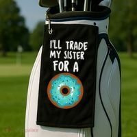 Funny Donut I'll Trade My Sister For A Donut Golf Towel thumb 2