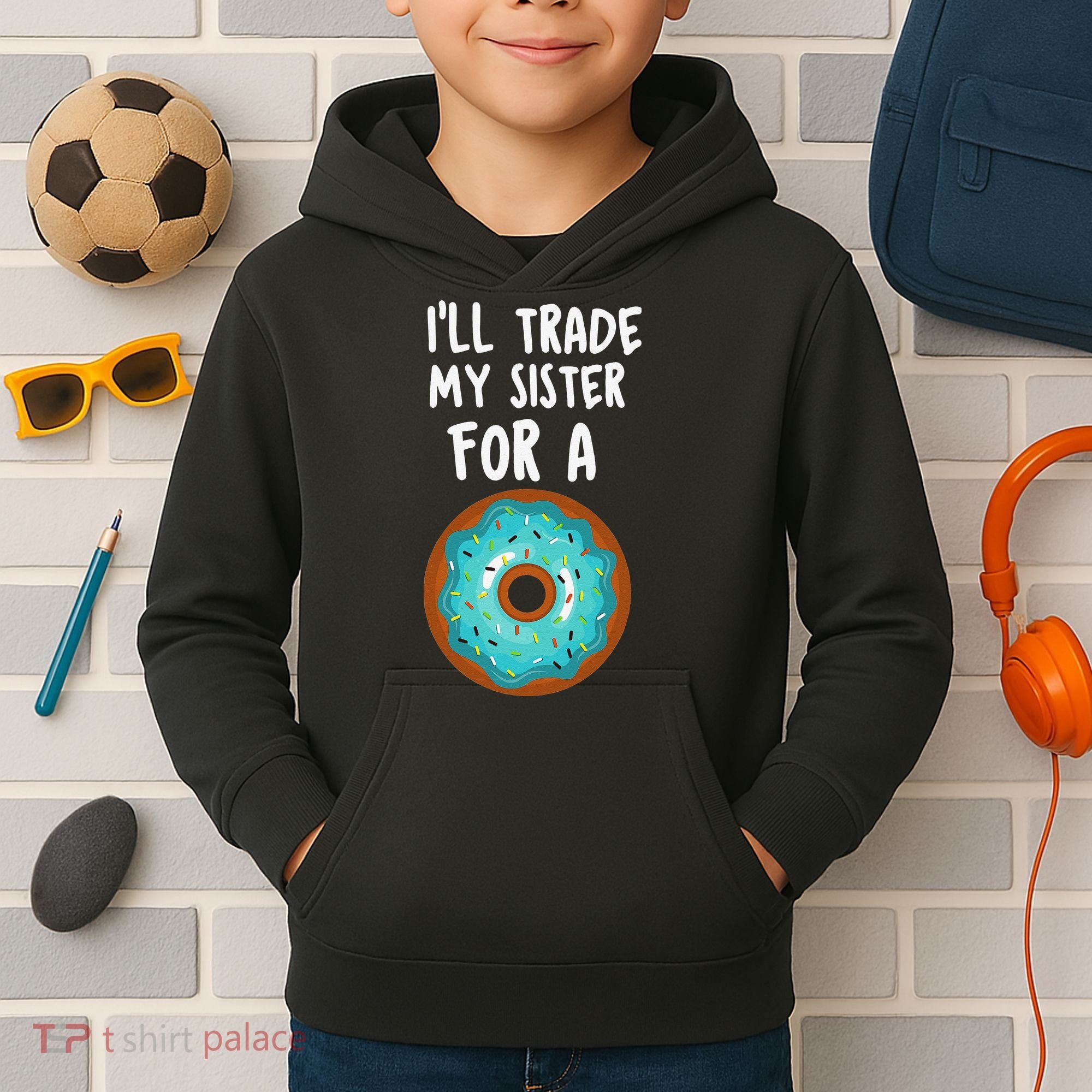 Funny Donut I'll Trade My Sister For A Donut Kids Hoodie