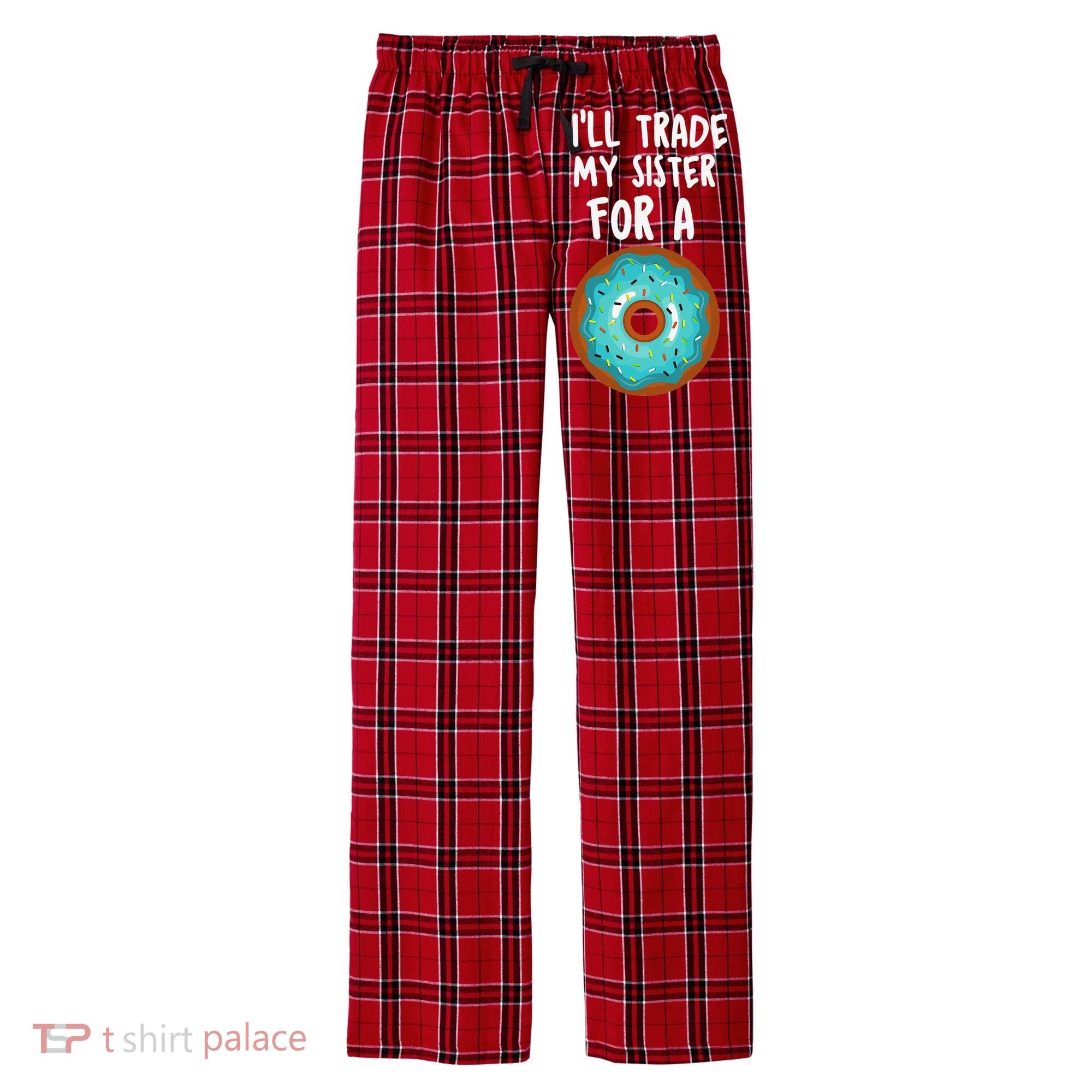 Funny Donut I'll Trade My Sister For A Donut Men's Flannel Plaid Pajama Pants