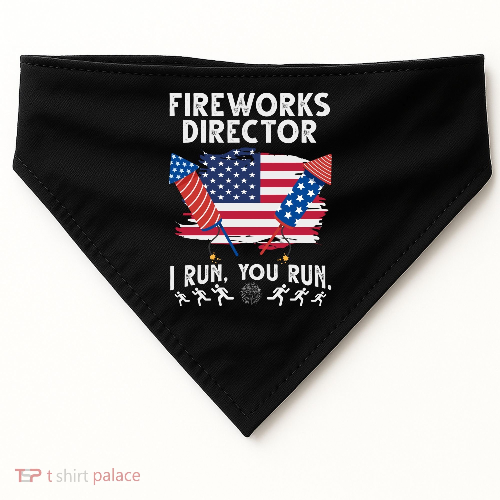 Fireworks Director I Run You Run 4th Of July Festive USA-Made Doggie Bandana