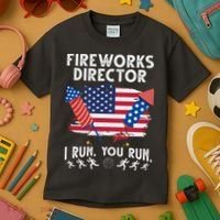 Fireworks Director I Run You Run 4th Of July Festive Kids T-Shirt thumb 3