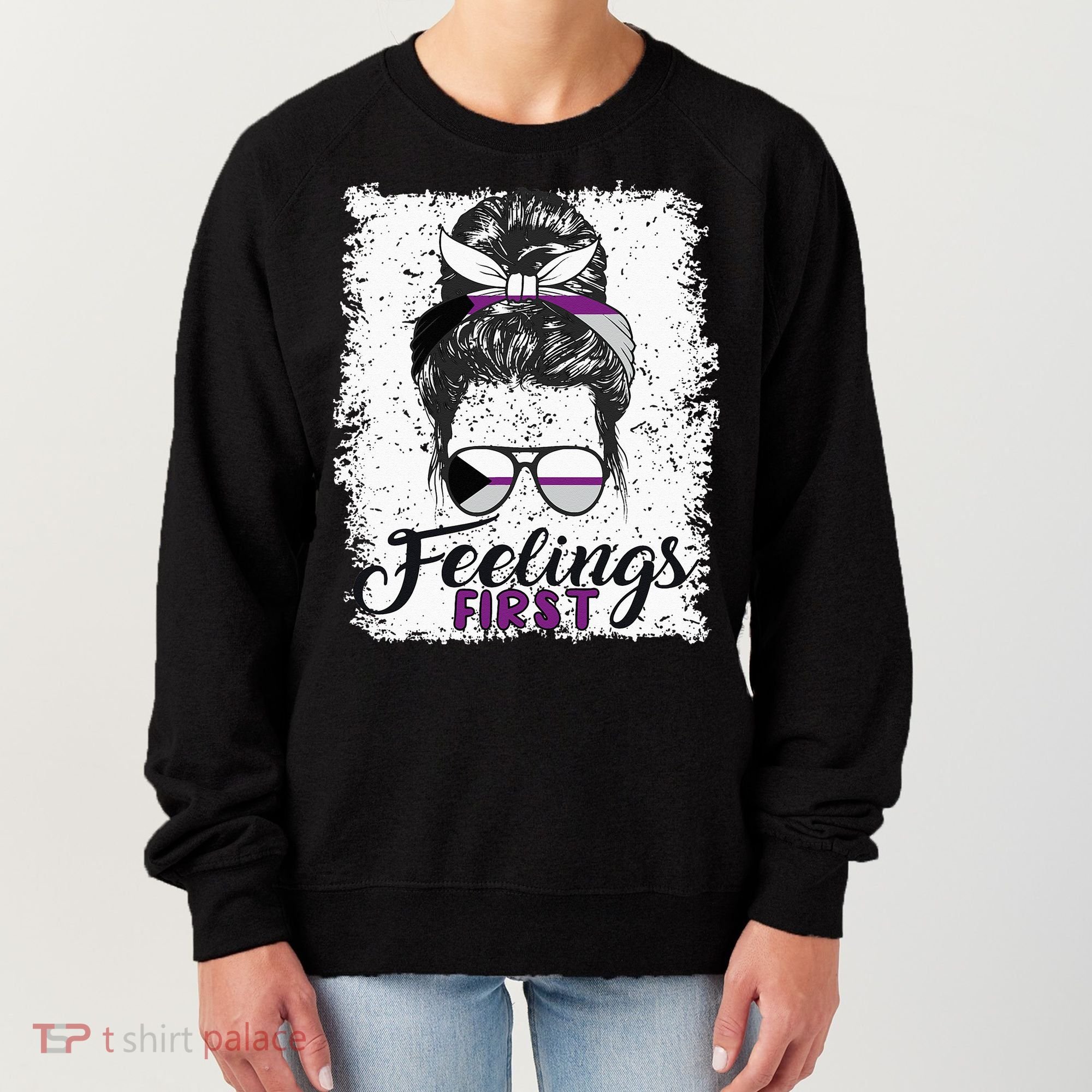 Funny Demisexual Joke Messy Bun Lady Demisexual Flag Women's Sweatshirt