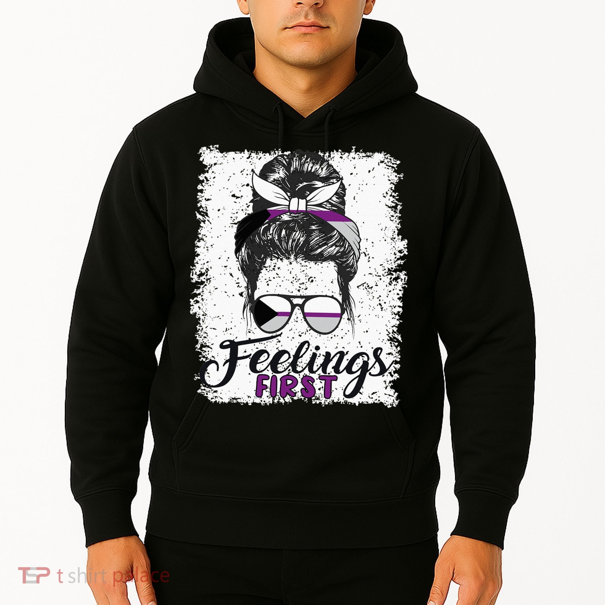 Funny Demisexual Joke Messy Bun Lady Demisexual Flag Hoodie