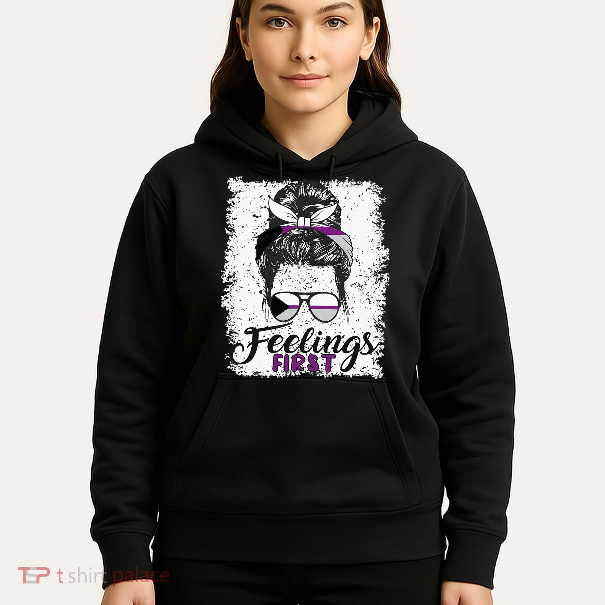 Funny Demisexual Joke Messy Bun Lady Demisexual Flag Hoodie
