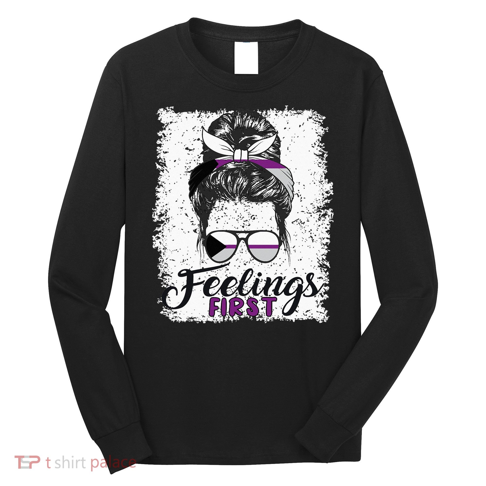 Funny Demisexual Joke Messy Bun Lady Demisexual Flag Long Sleeve Shirt