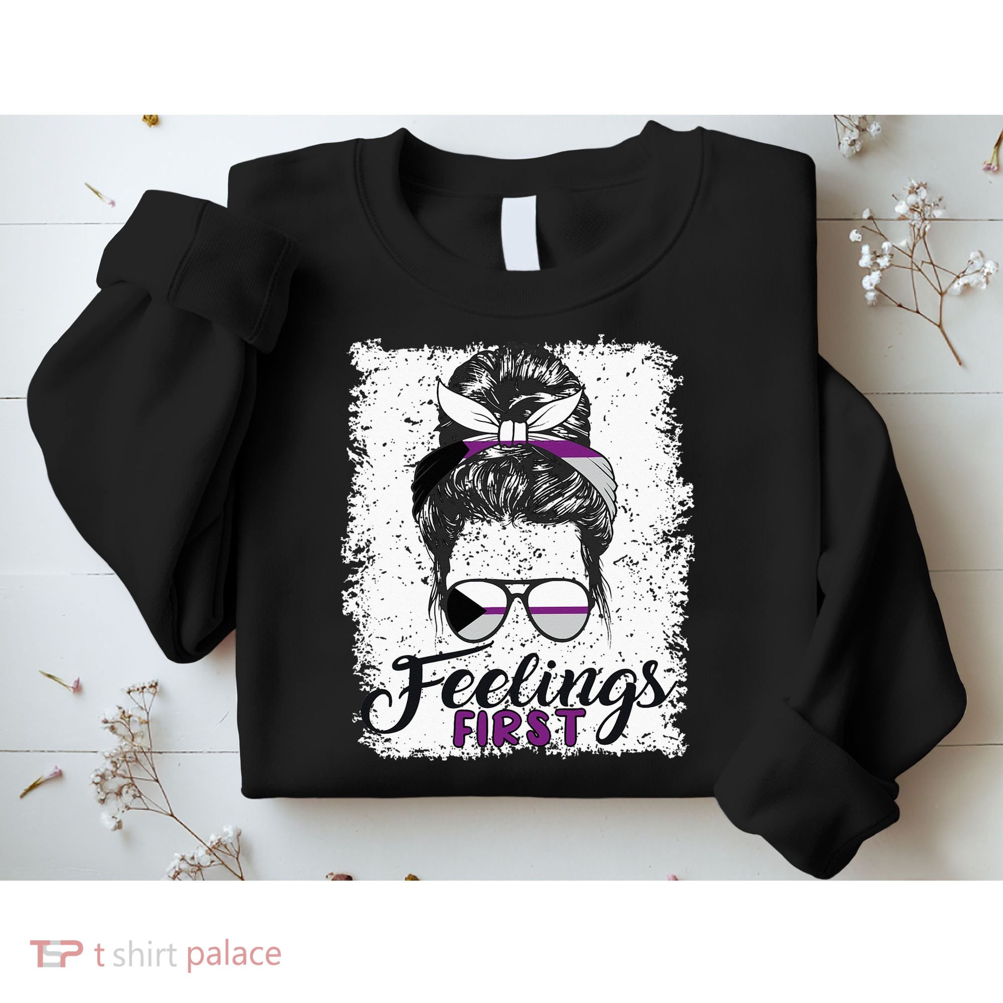 Funny Demisexual Joke Messy Bun Lady Demisexual Flag Sweatshirt
