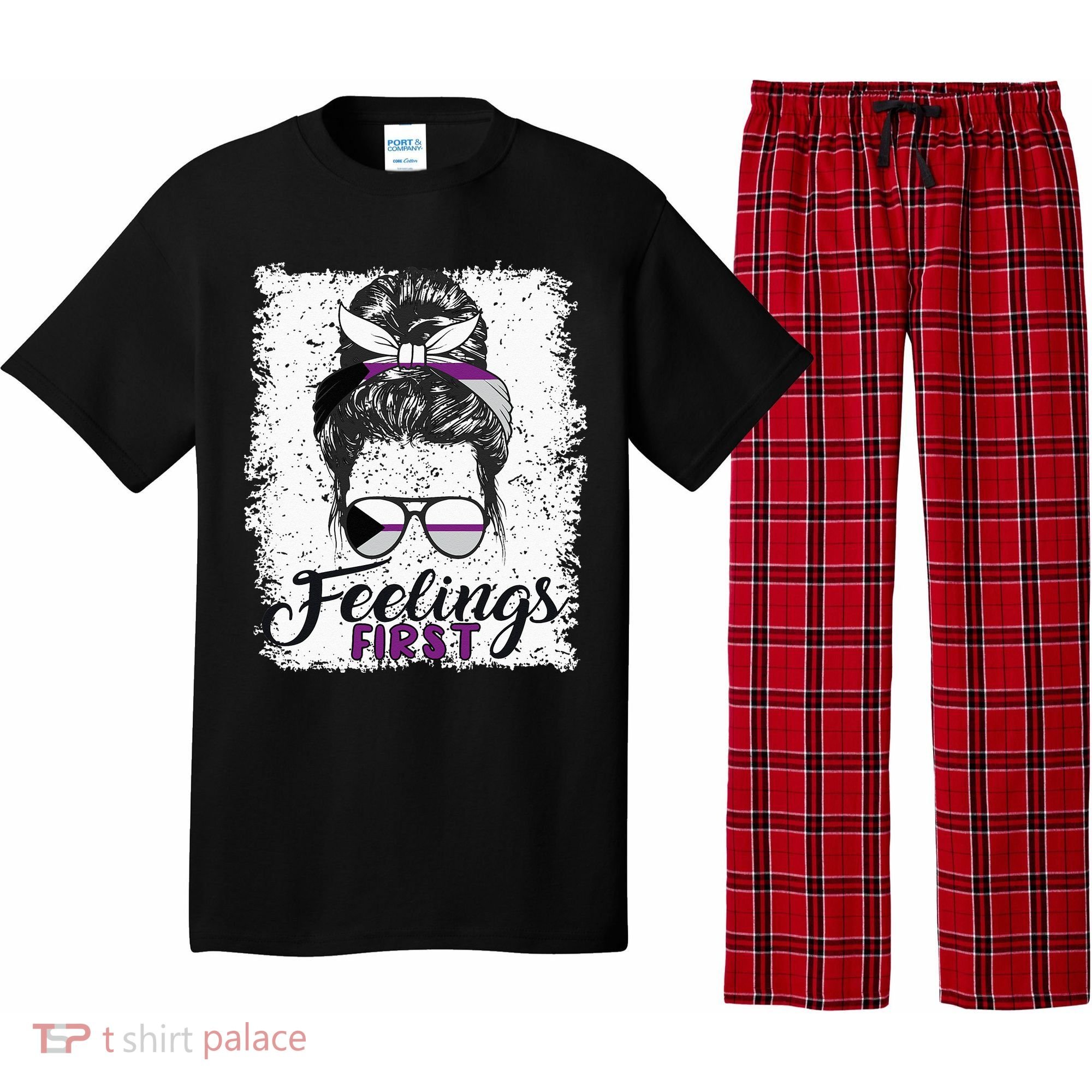 Funny Demisexual Joke Messy Bun Lady Demisexual Flag Pajama Set