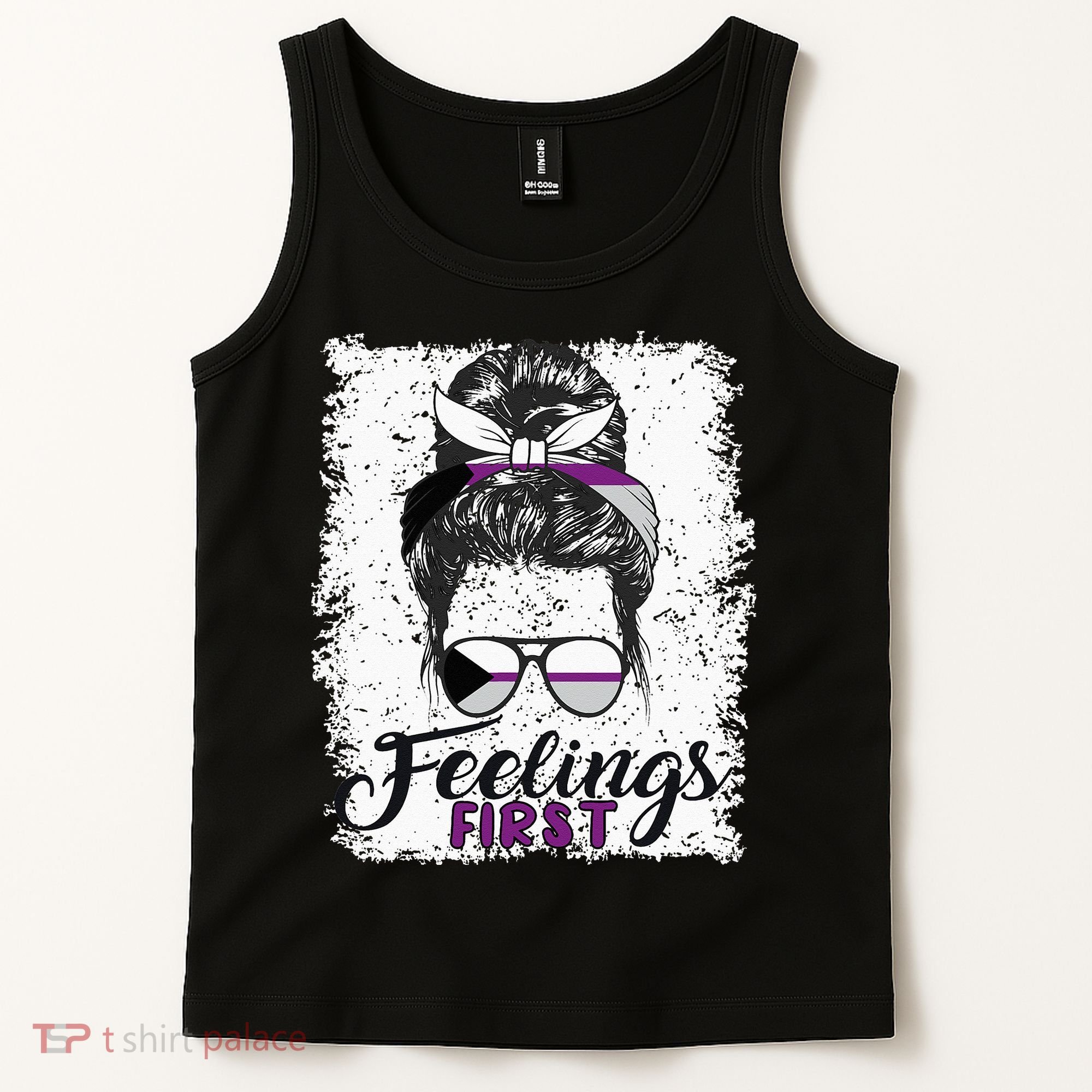 Funny Demisexual Joke Messy Bun Lady Demisexual Flag Tank Top