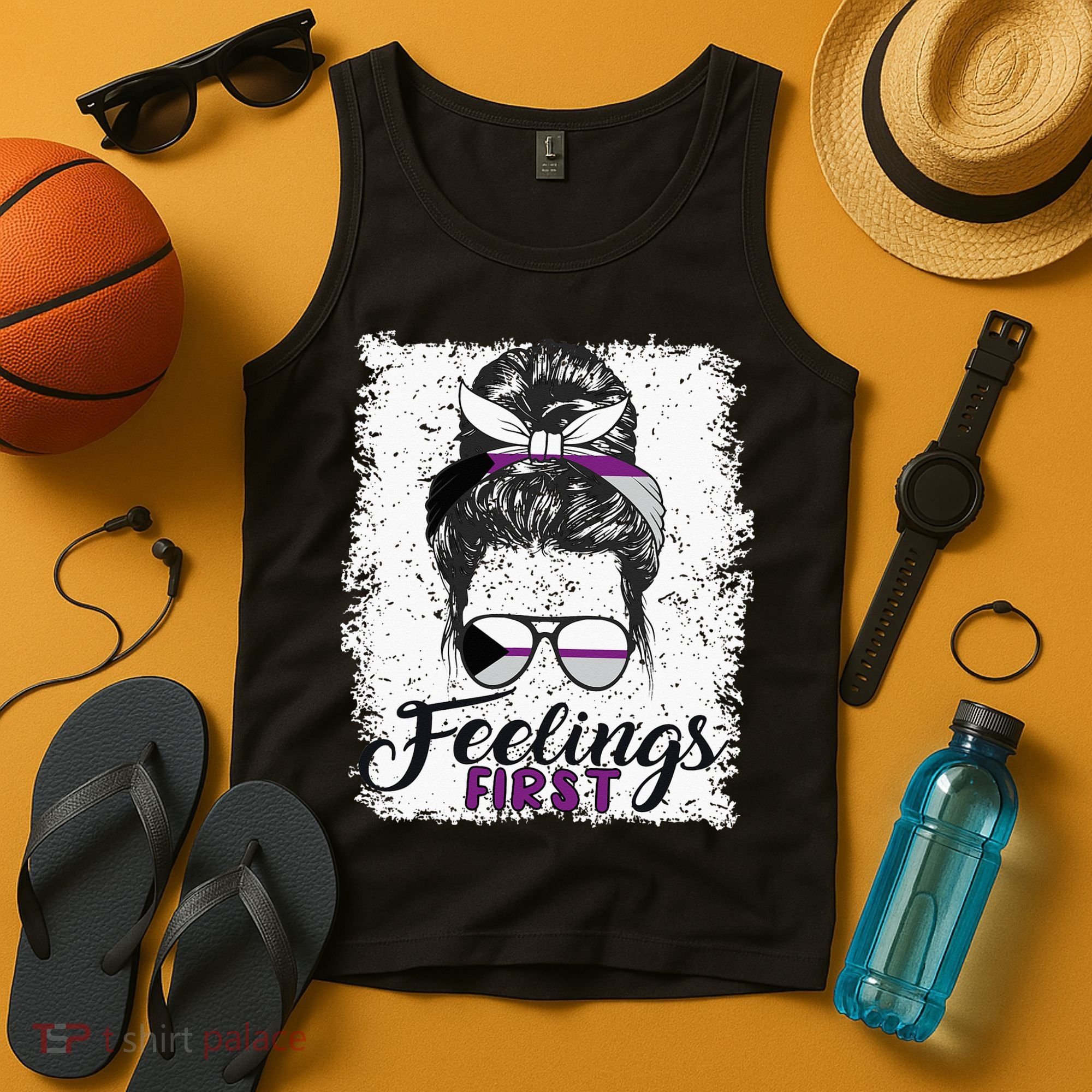 Funny Demisexual Joke Messy Bun Lady Demisexual Flag Tank Top