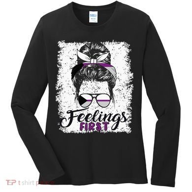 Funny Demisexual Joke Messy Bun Lady Demisexual Flag Women's Long Sleeve Shirt