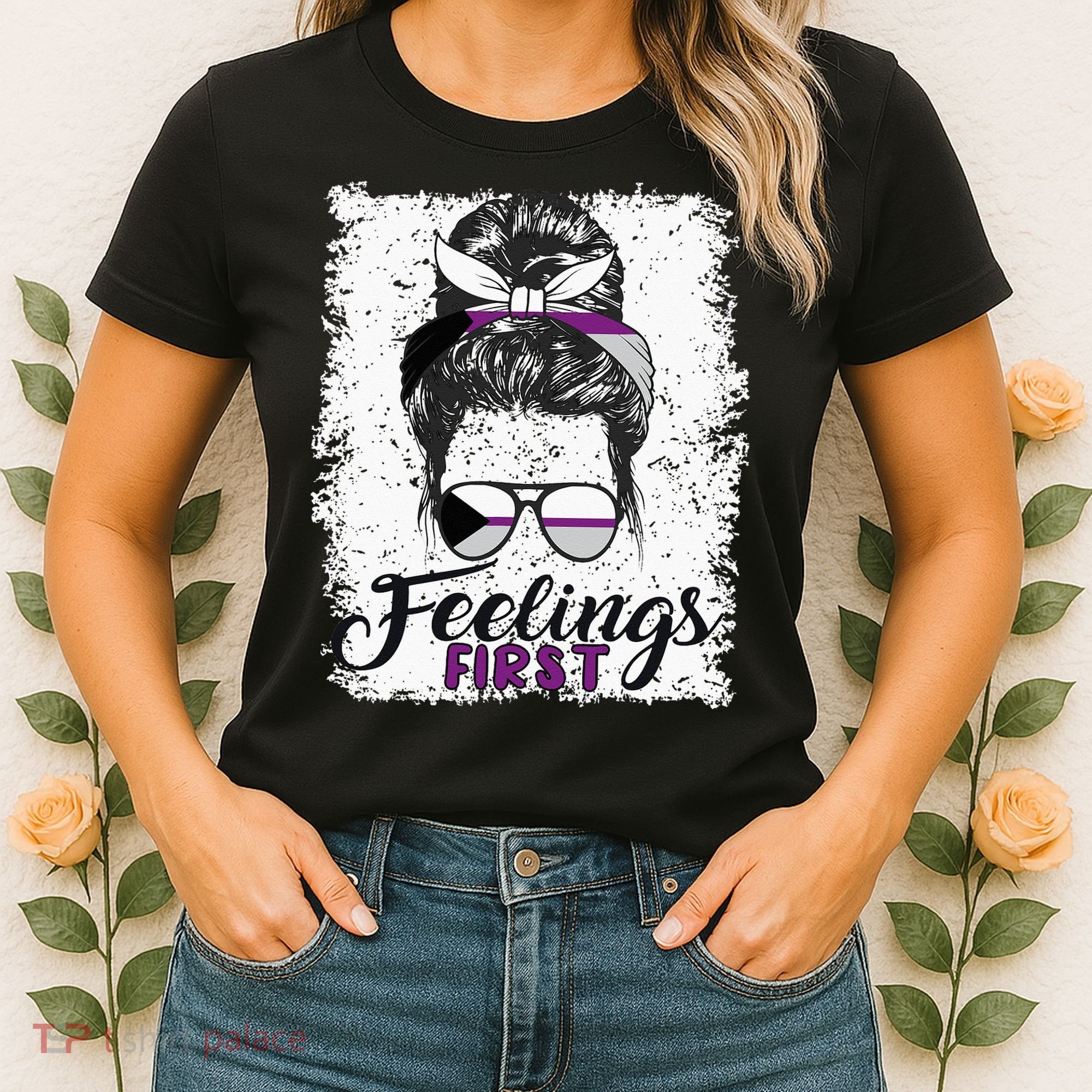 Funny Demisexual Joke Messy Bun Lady Demisexual Flag Women's T-Shirt