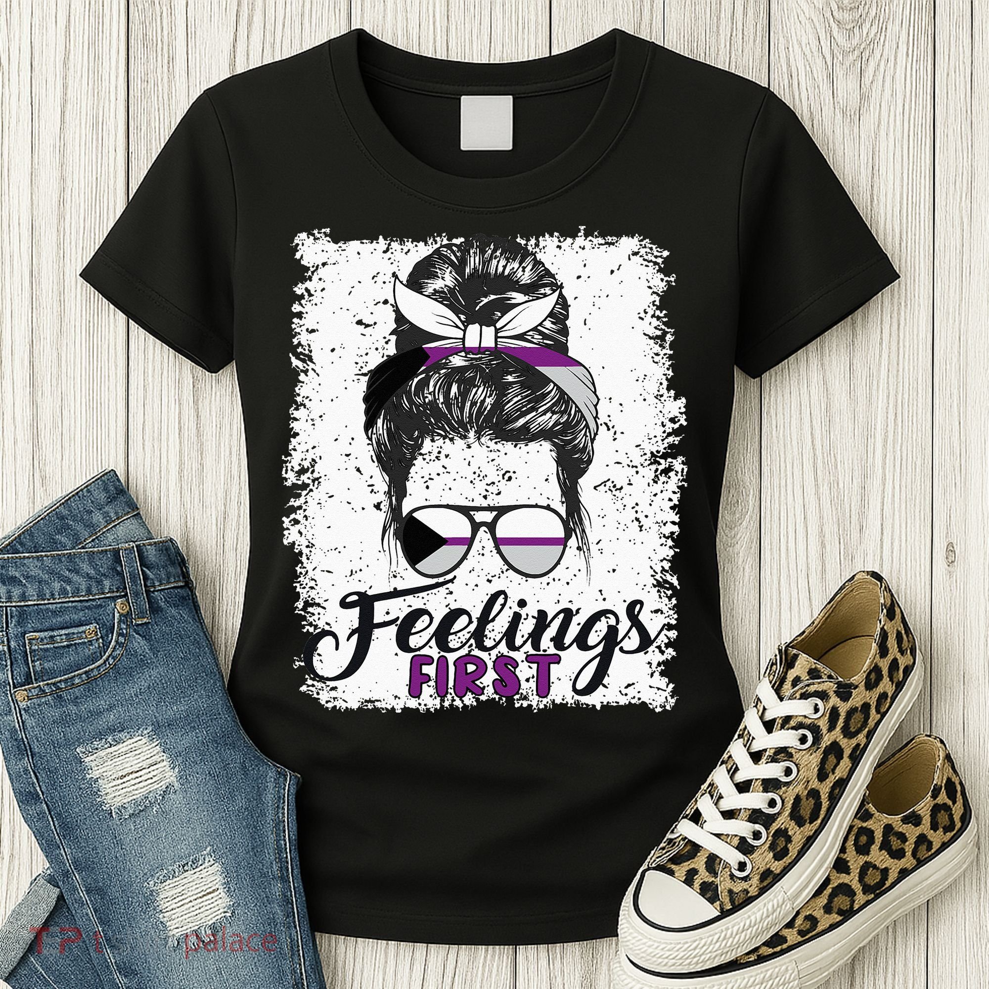 Funny Demisexual Joke Messy Bun Lady Demisexual Flag Women's T-Shirt